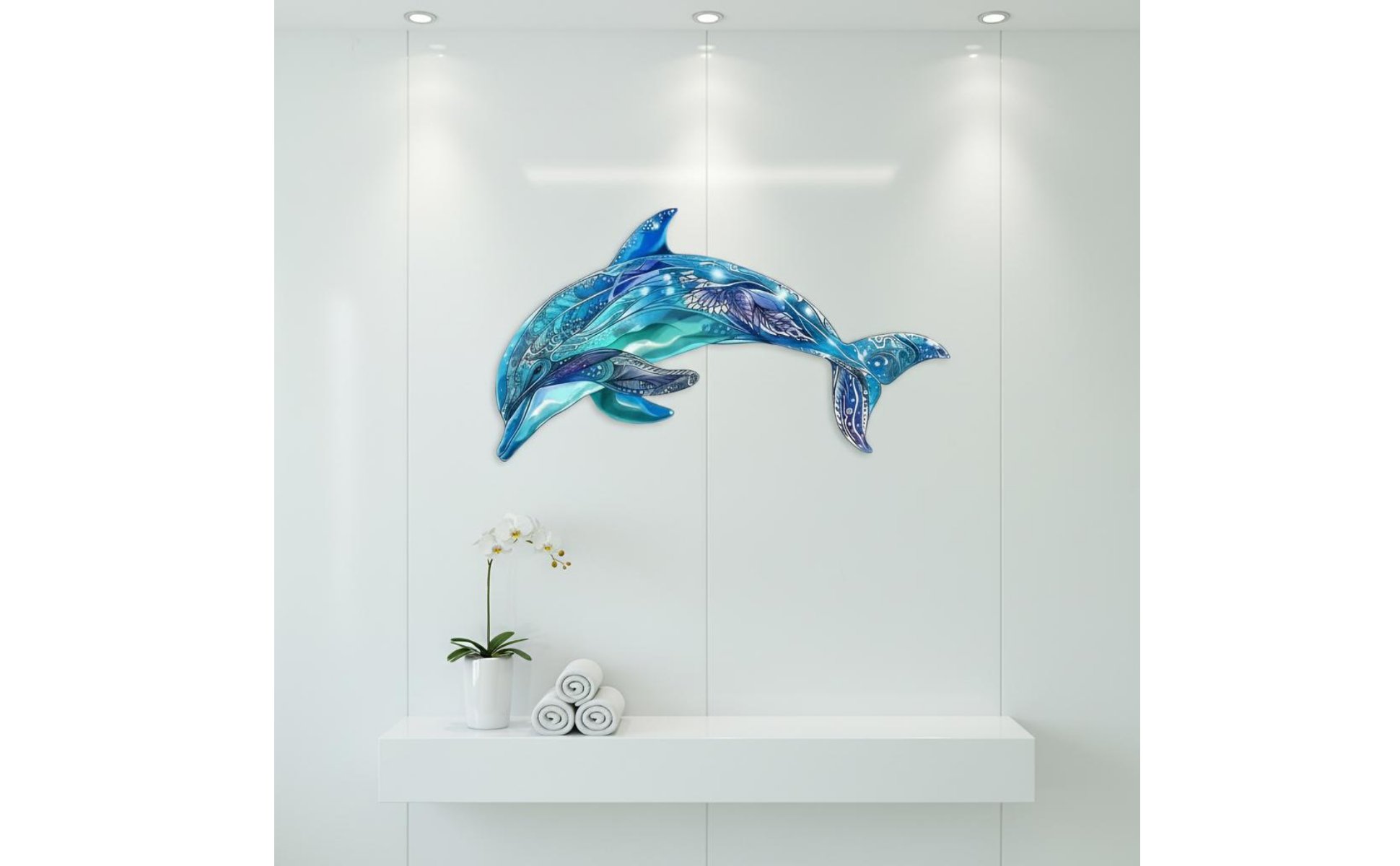 Metal Dolphin Wall Art Vivid Colors Metal Dolphin Art Wrought Iron for Bathroom