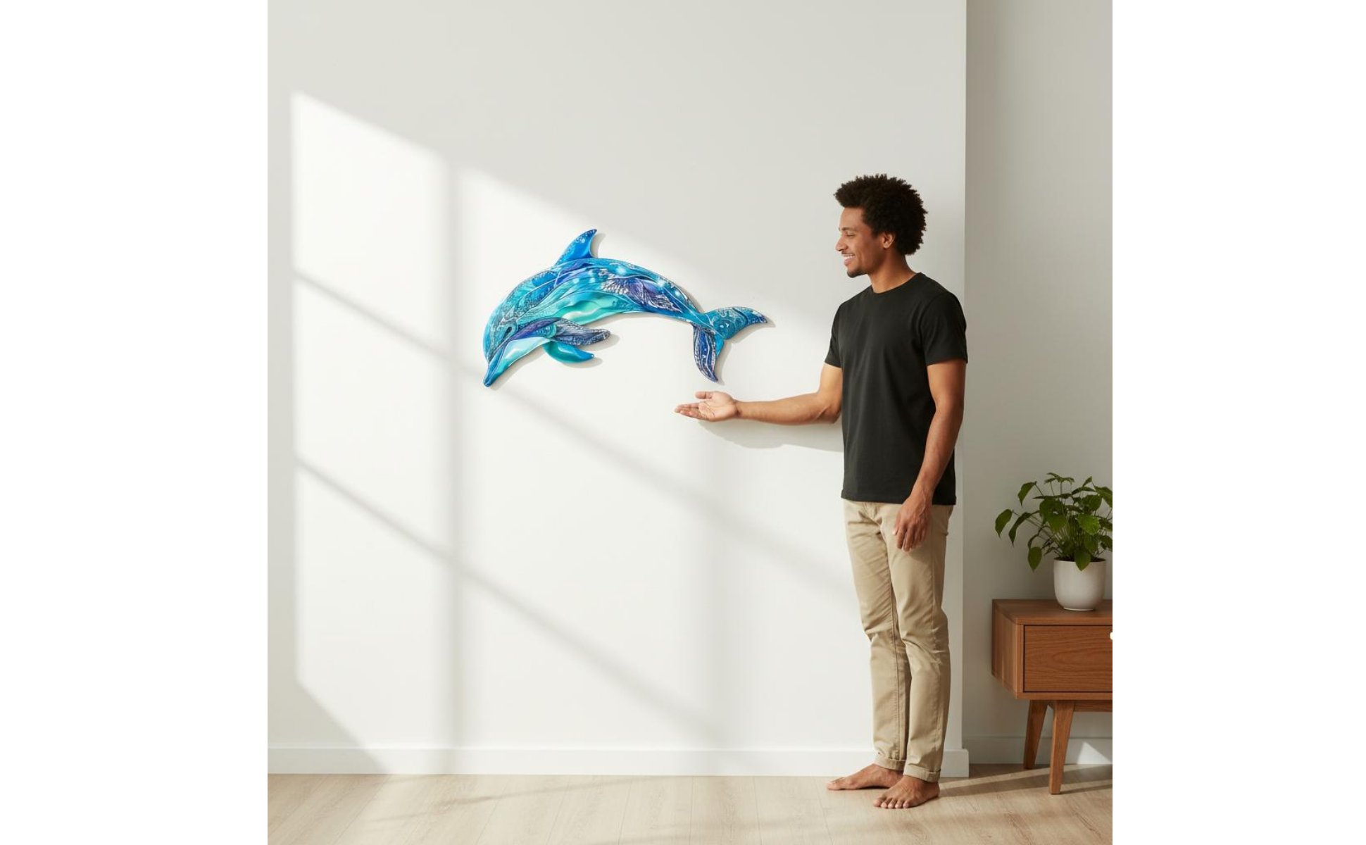 Metal Dolphin Wall Art Vivid Colors Metal Dolphin Art Wrought Iron for Bathroom