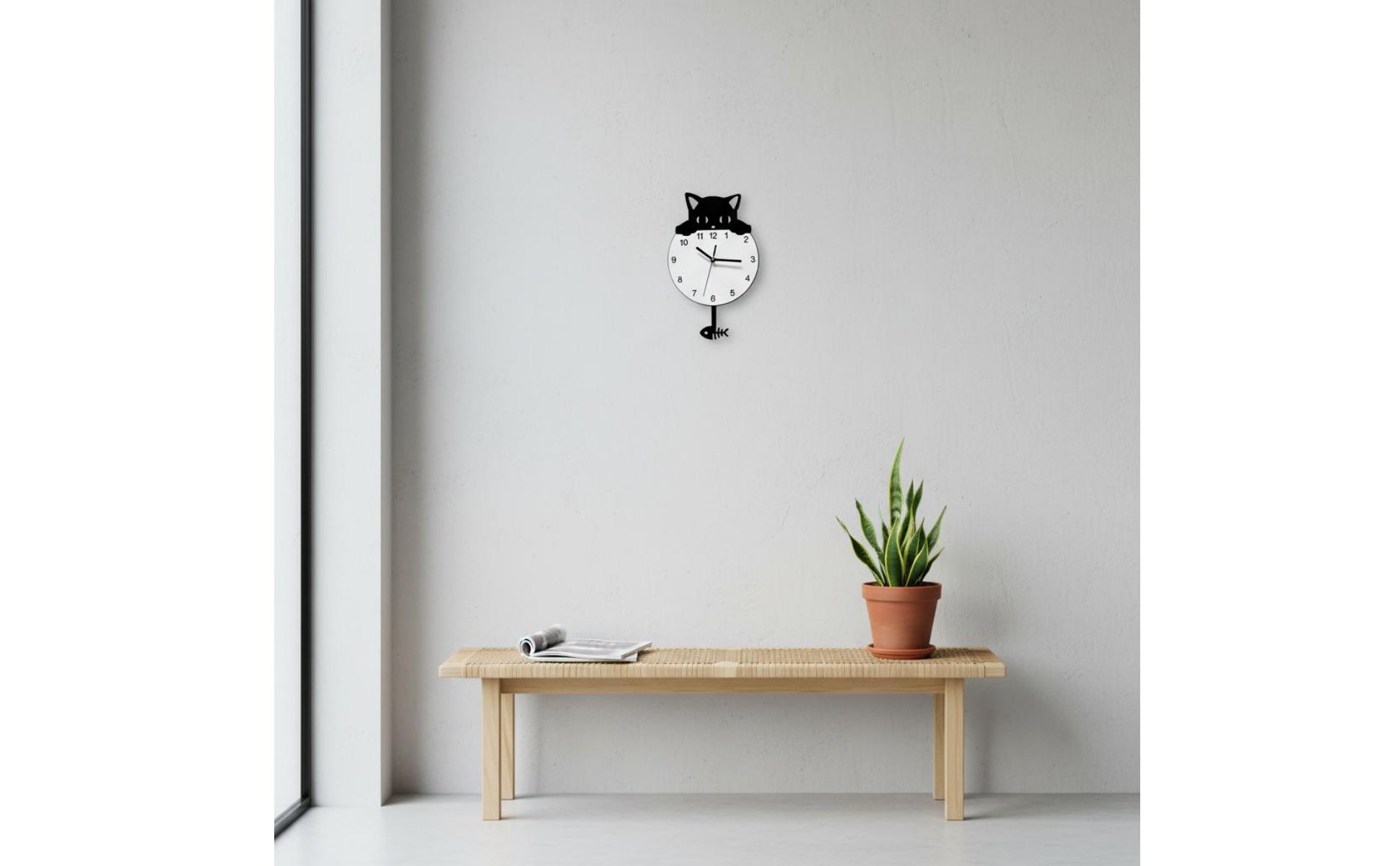 Cat Pendulum Wall Clock Minimalist Design Swinging Tail Cat Clock for Bedroom