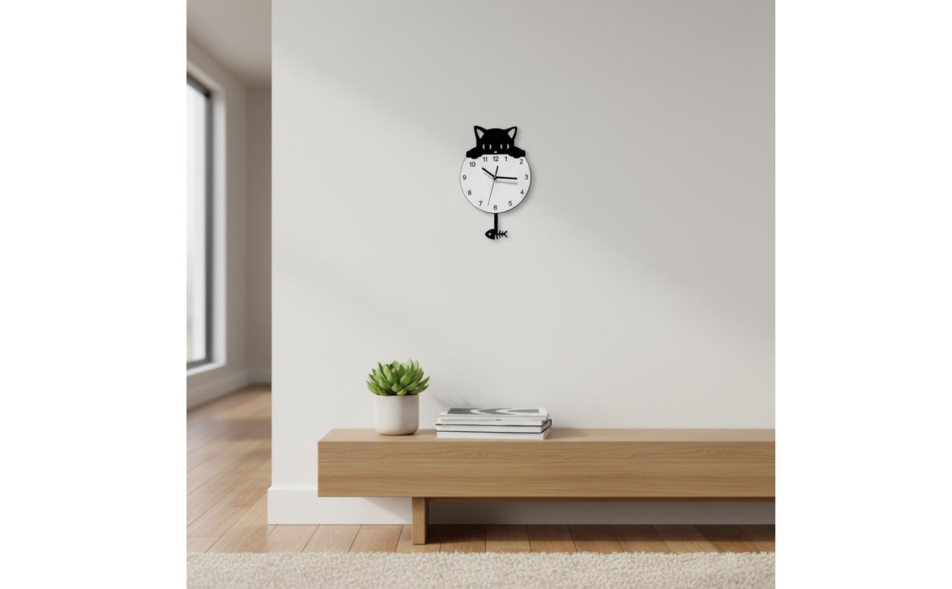 Cat Pendulum Wall Clock Minimalist Design Swinging Tail Cat Clock for Bedroom