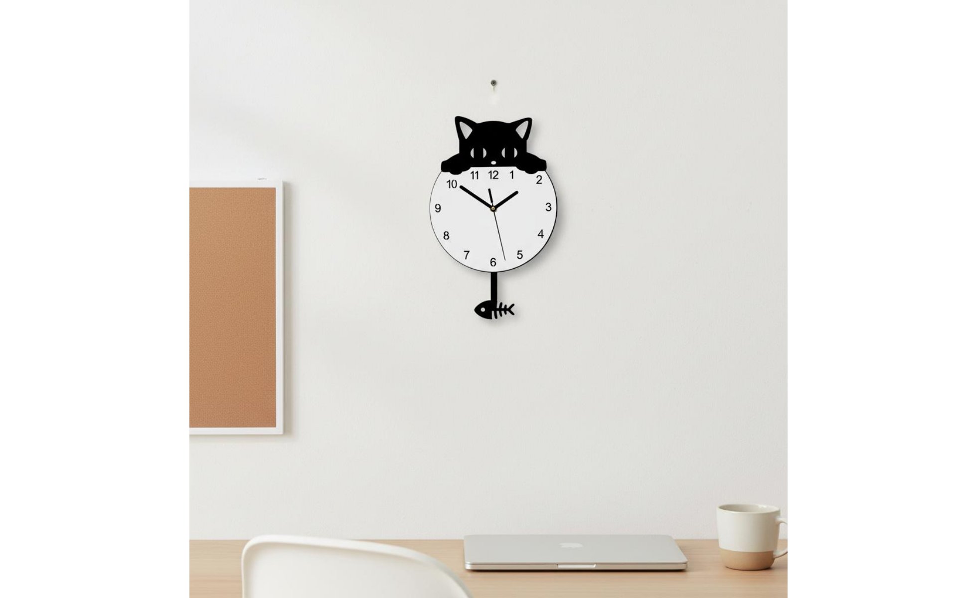 Cat Pendulum Wall Clock Minimalist Design Swinging Tail Cat Clock for Bedroom