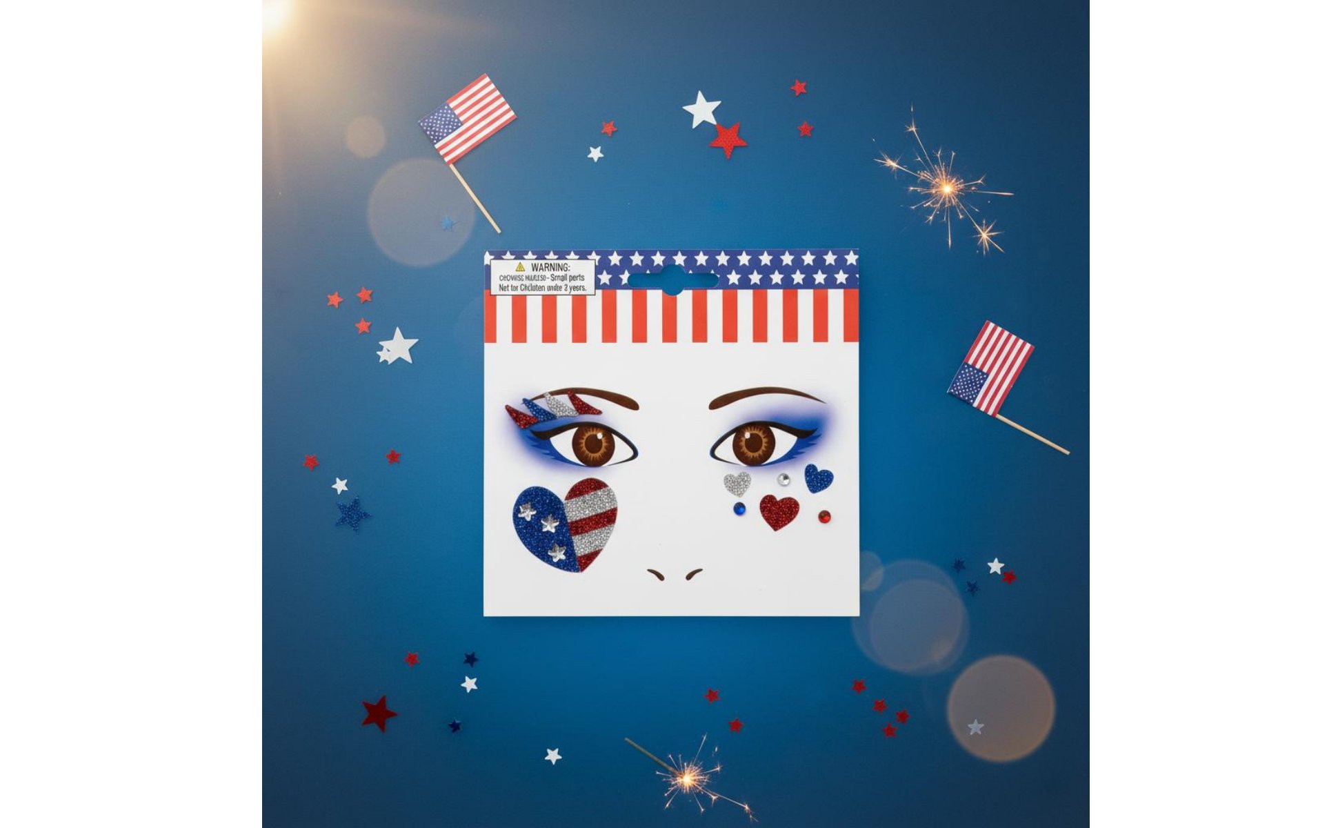 Independence Day Glitter Face Sticker Easy to Apply American Flag Face Jewels