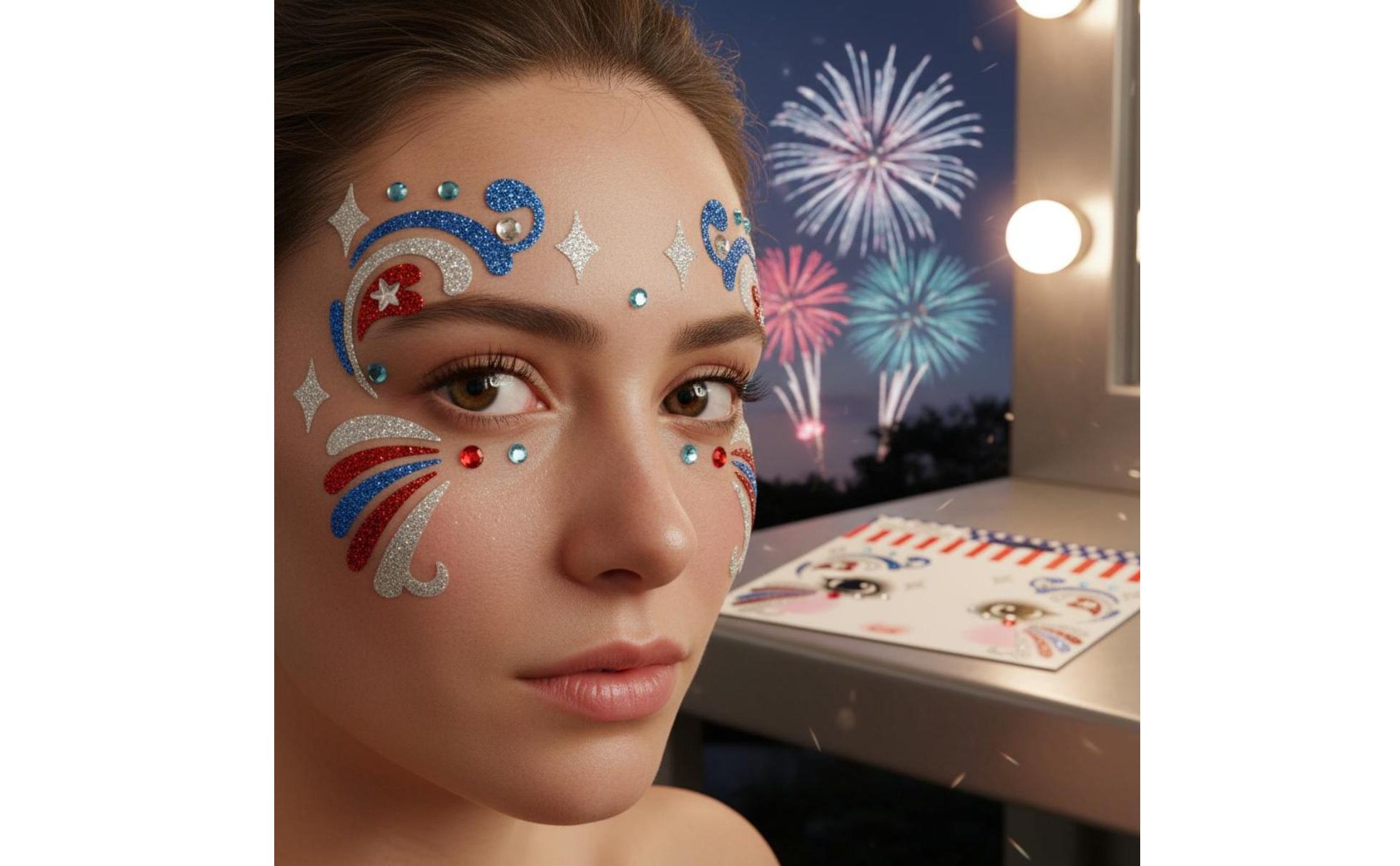 Independence Day Glitter Face Sticker Easy to Apply American Flag Face Jewels