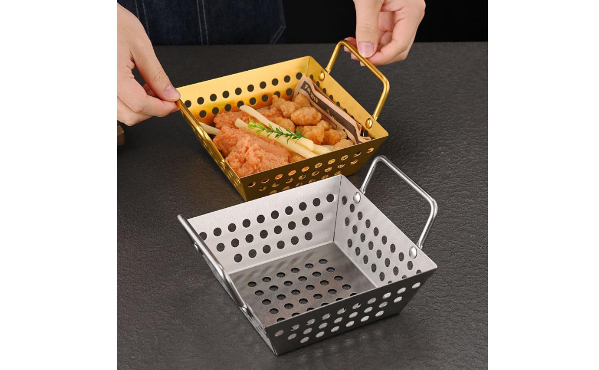 Stainless Steel Frying Basket Double Handle Square French Fry Holder for Chefs