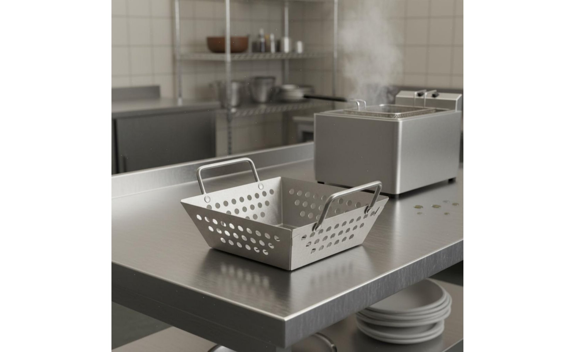 Frittierkorb aus rostfreier Stahl quadratischer Pommeskorb langlebig für Party