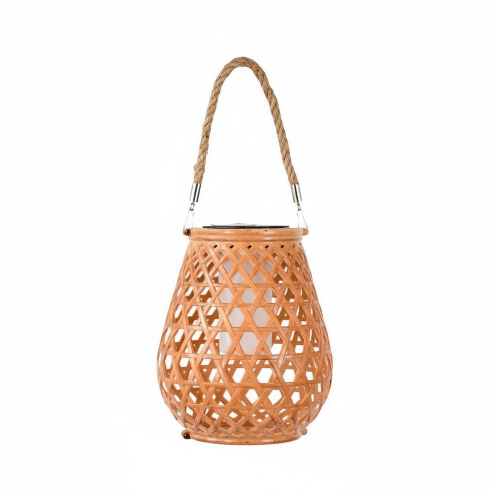 Solar Powered Woven Lantern USB Rechargeable Bamboo Design Garden Lantern