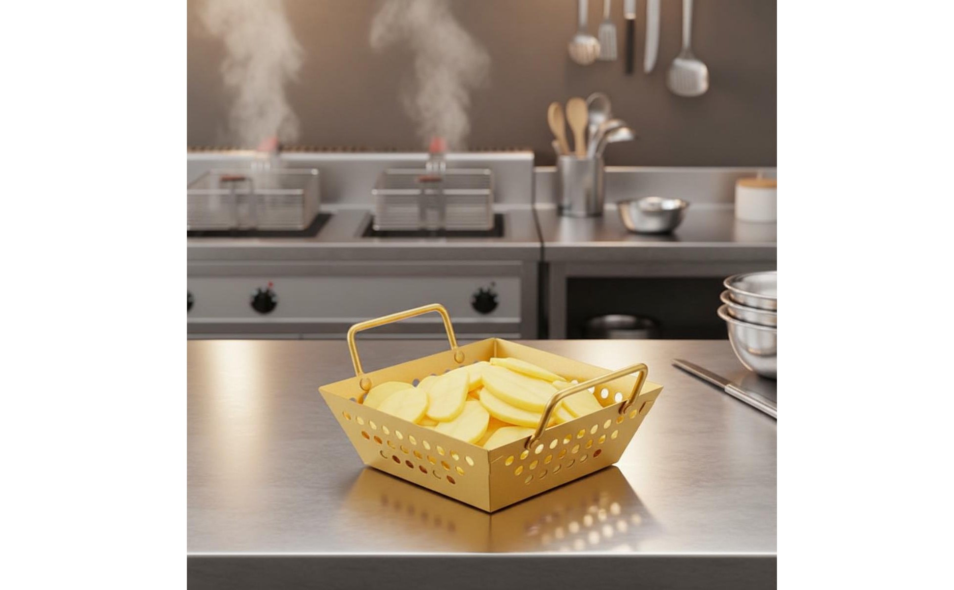 Stainless Steel Frying Basket Double Handle Square French Fry Holder for Chefs