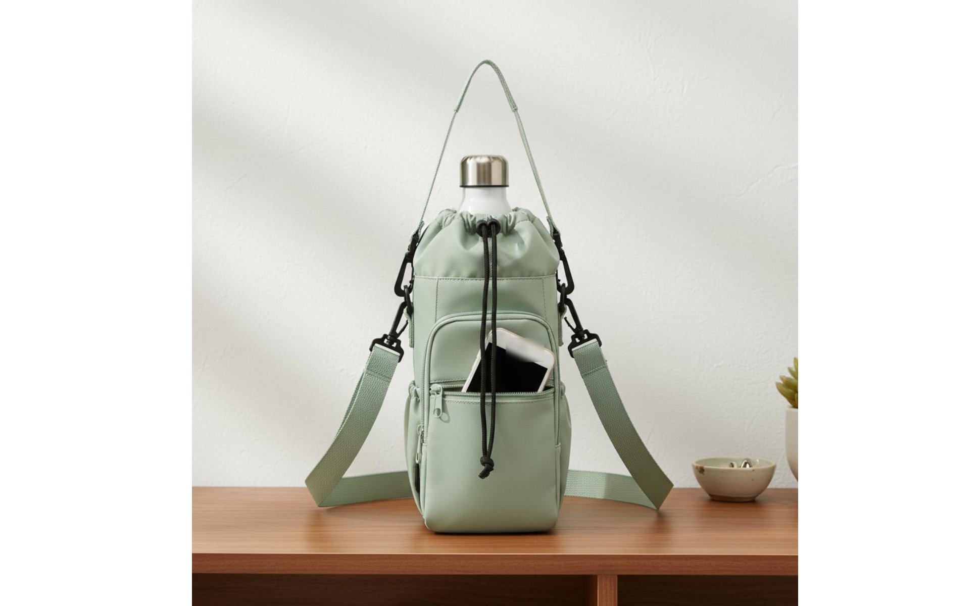 Water Bottle Bag with Phone Pocket Waterproof Crossbody Water Bottle Holder