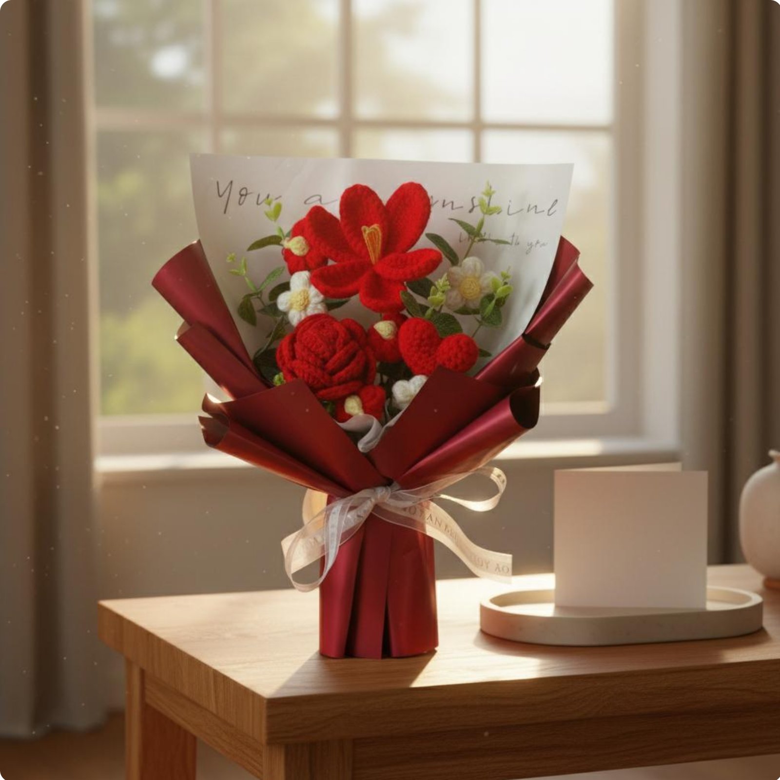 Handgemachter Garnblumenstrauß handgemacht Wollblumenstrauß für Valentinstag