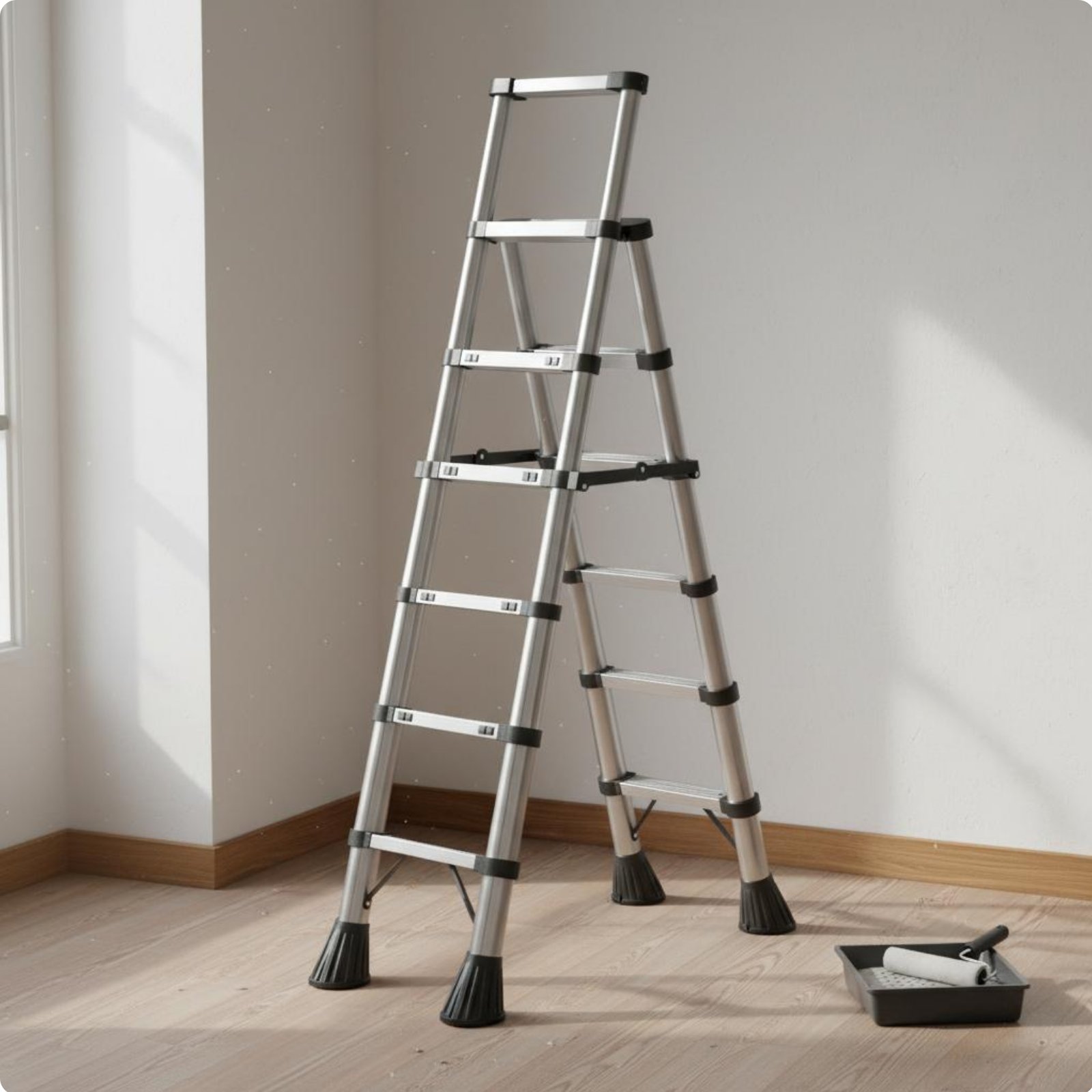 Folding Angled-Frame Ladder Heavy Duty Telescopic Ladder Non-Slip Feet