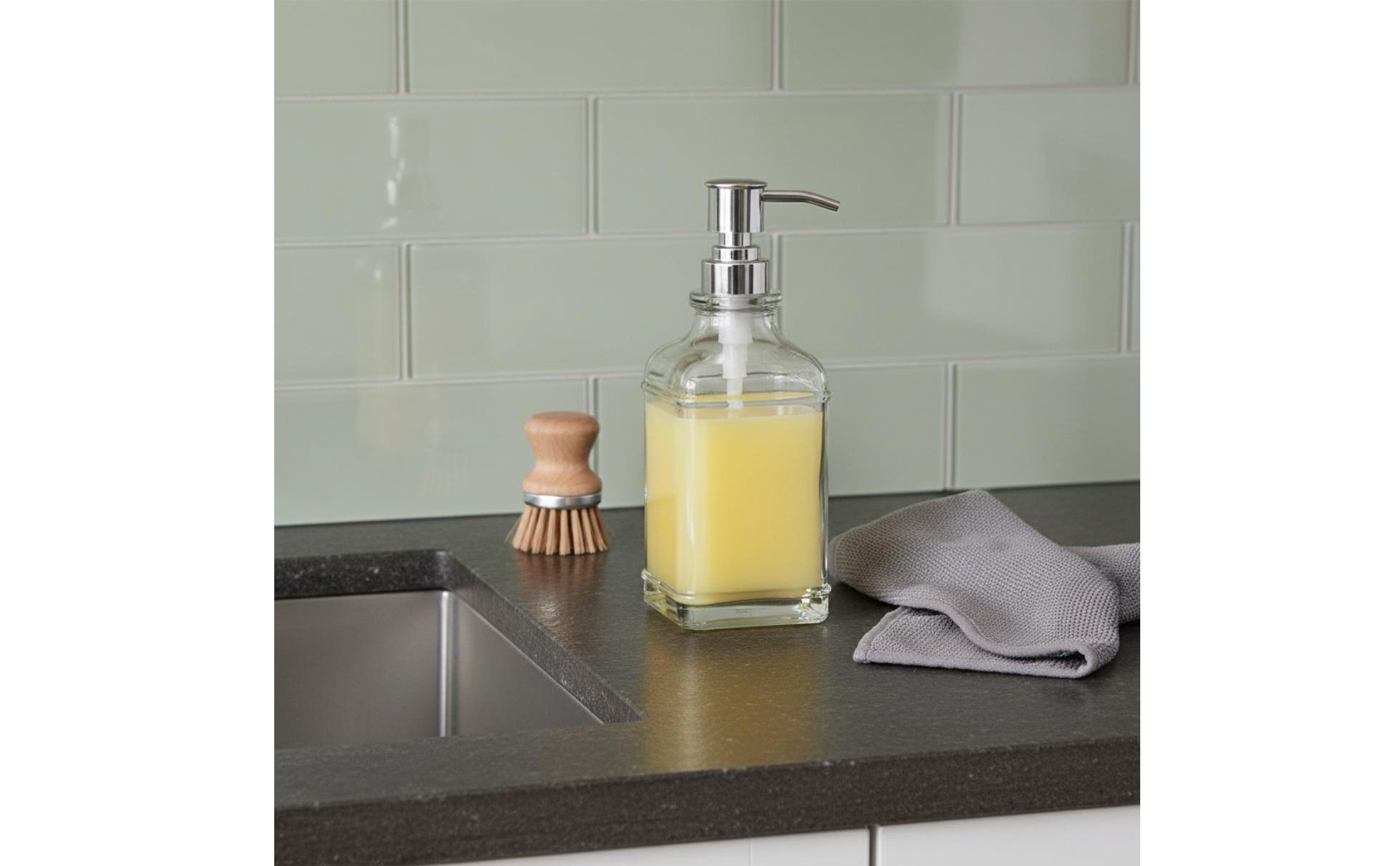 Square Glass Pump Bottle Refillable Glass Soap Dispenser Large Capacity 18oz