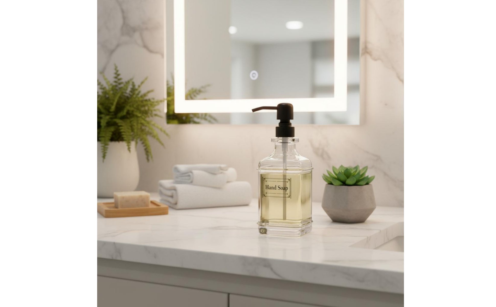 Square Glass Pump Bottle Refillable Glass Soap Dispenser Large Capacity 18oz