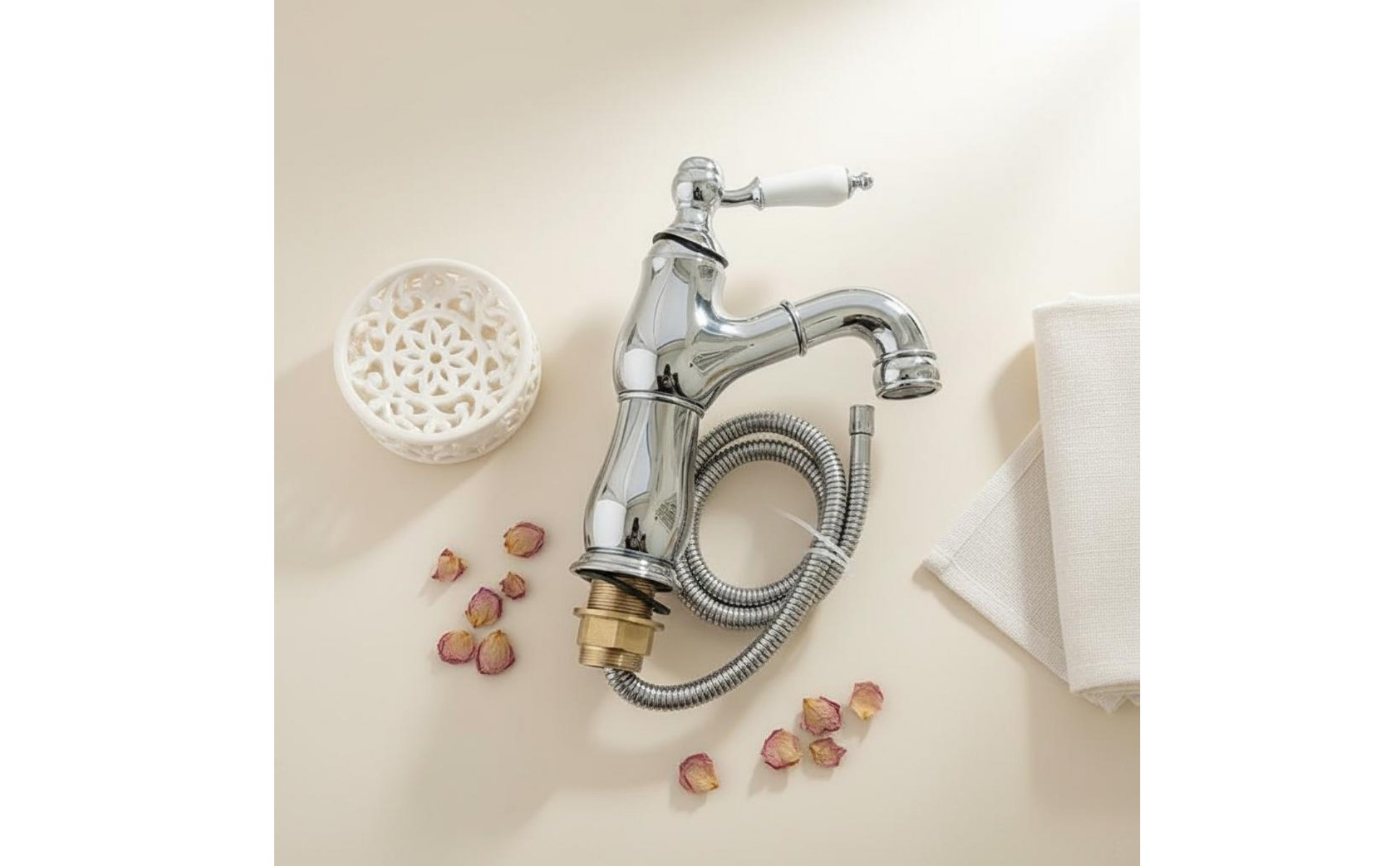 French Design Faucet with Ceramic Handle Brass Construction for Powder Room