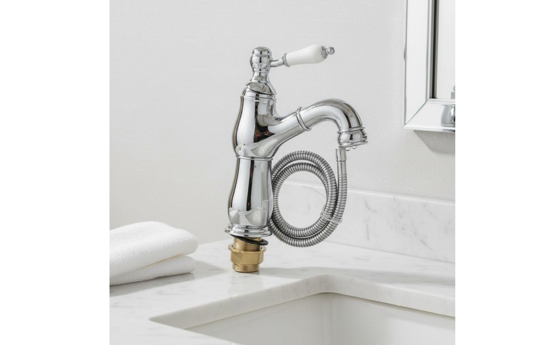 French Design Faucet with Ceramic Handle Brass Construction for Powder Room