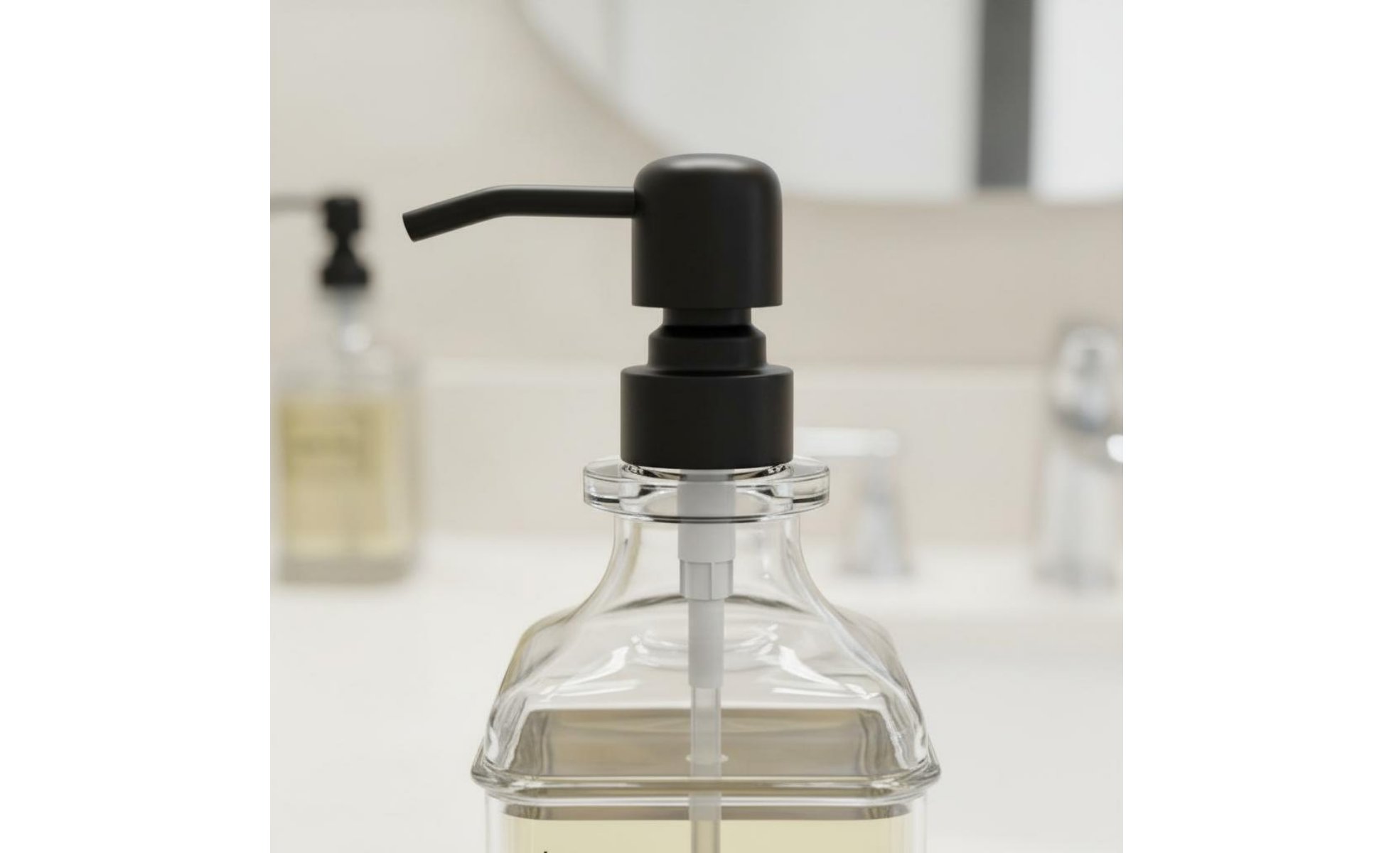 Square Glass Pump Bottle Refillable Glass Soap Dispenser Large Capacity 18oz
