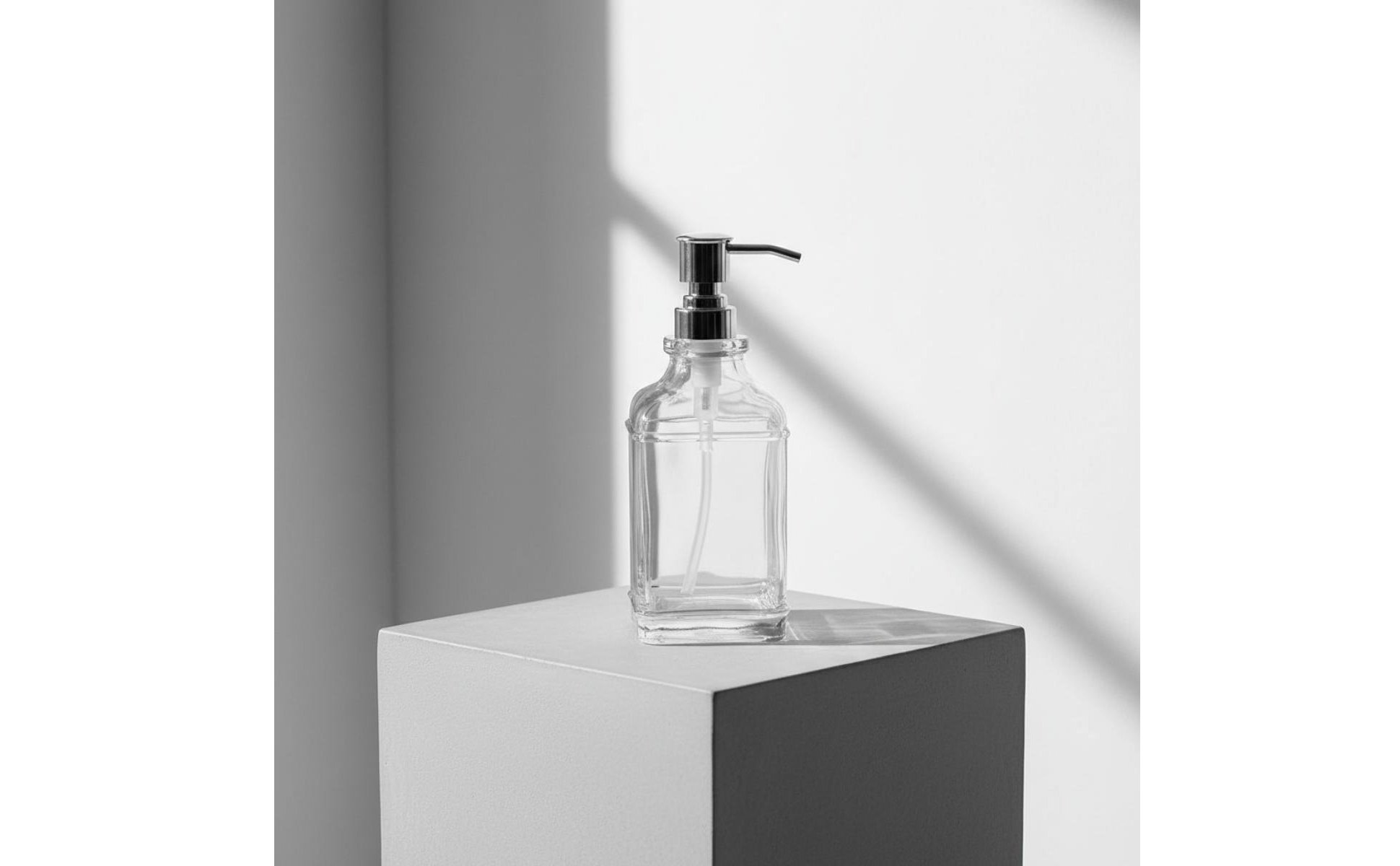 Square Glass Pump Bottle Refillable Glass Soap Dispenser Large Capacity 18oz