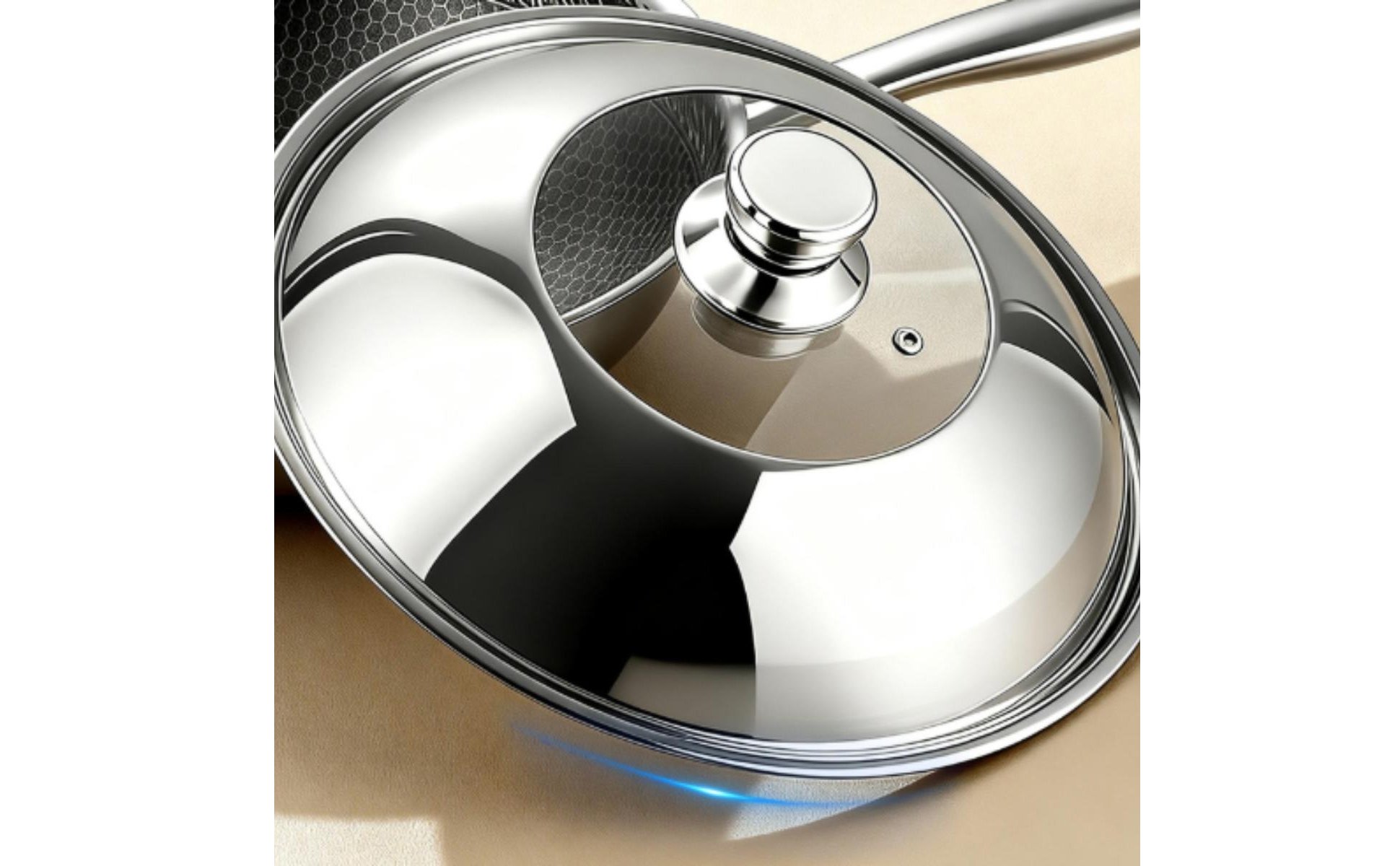 High Dome Wok Lid Anti-Spill Stainless Steel Glass Lid Thickened Material