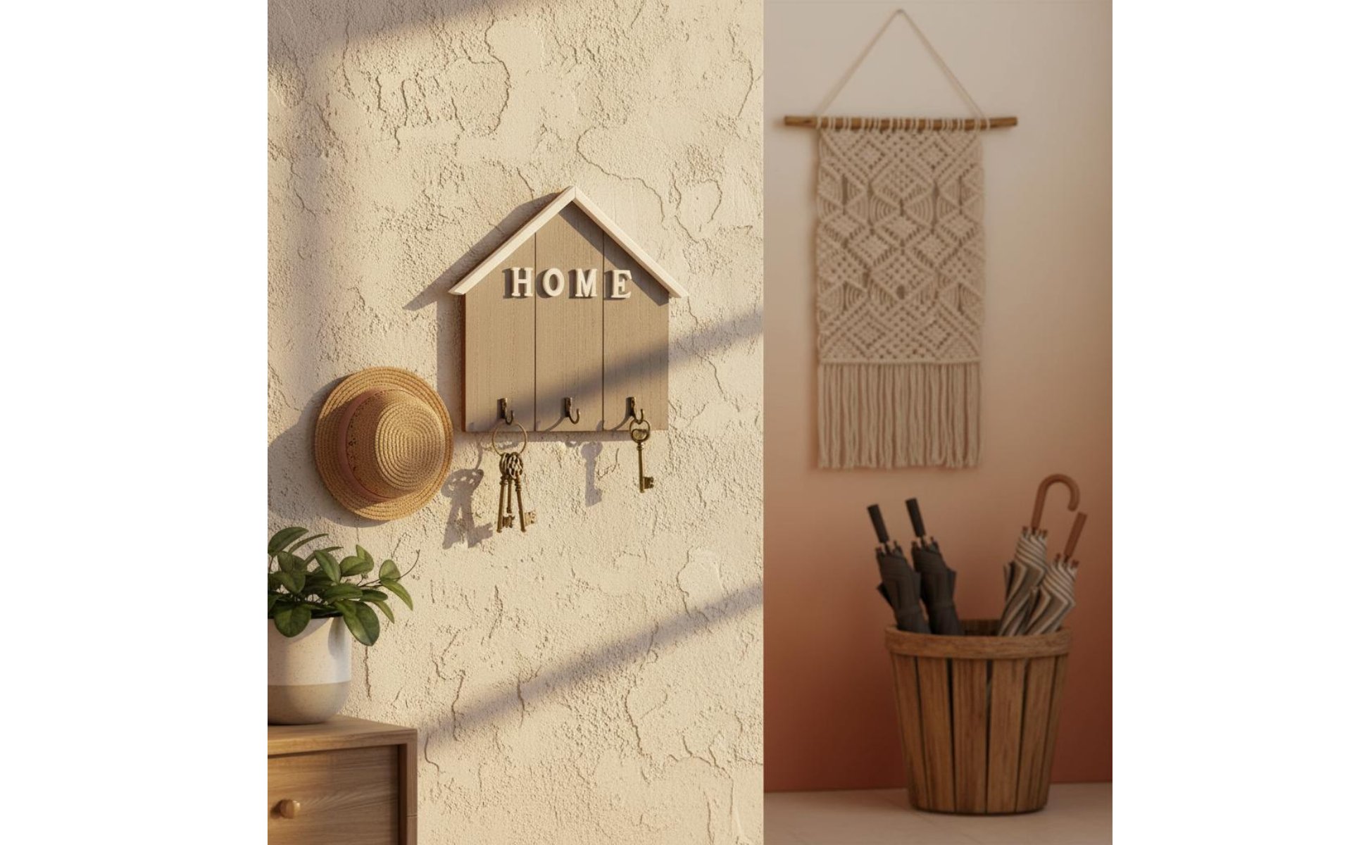Porte-Clés Mural En Bois Design Nordique Accroche-Clés Mural En Bois
