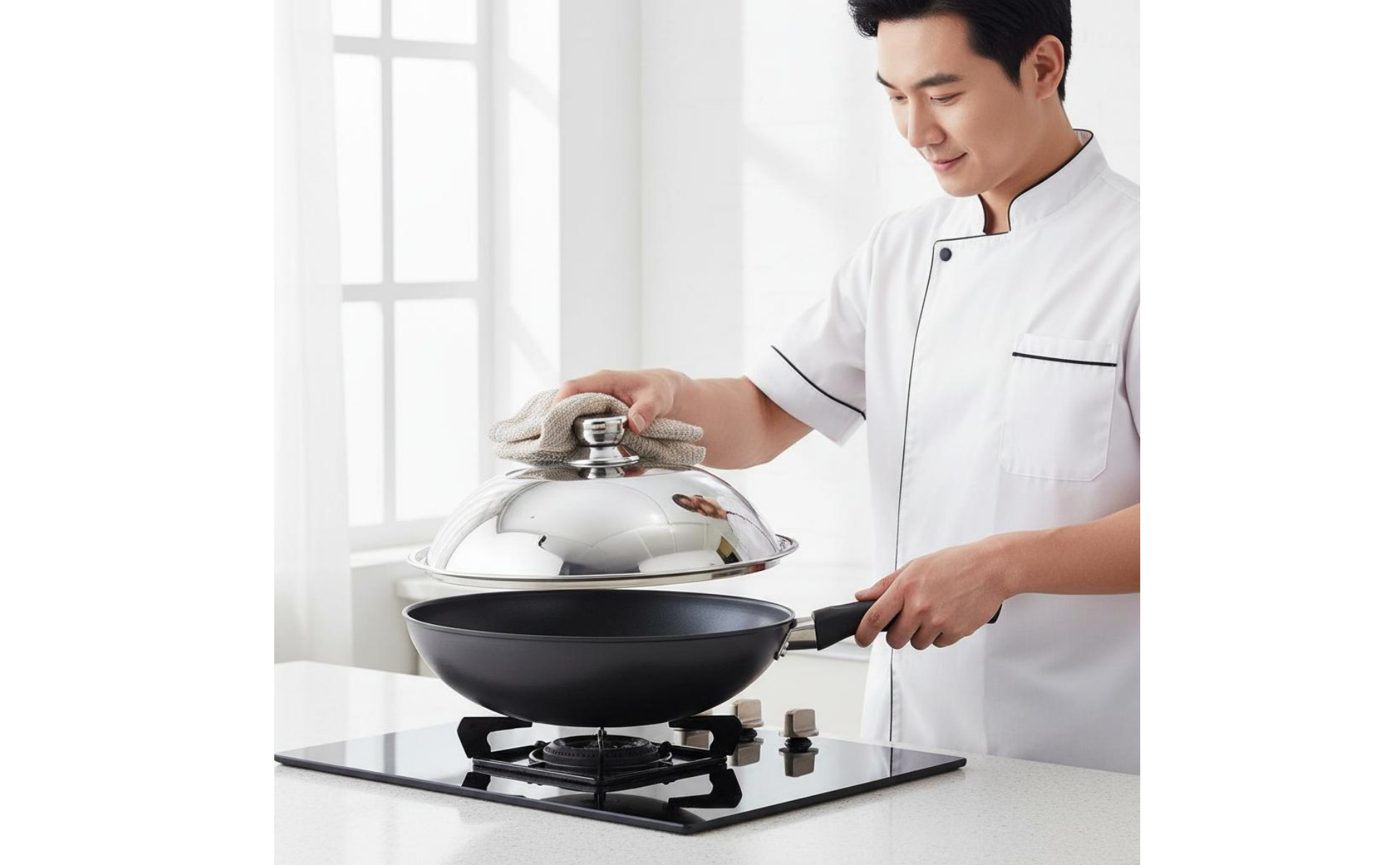 High Dome Wok Lid Anti-Spill Stainless Steel Glass Lid Thickened Material