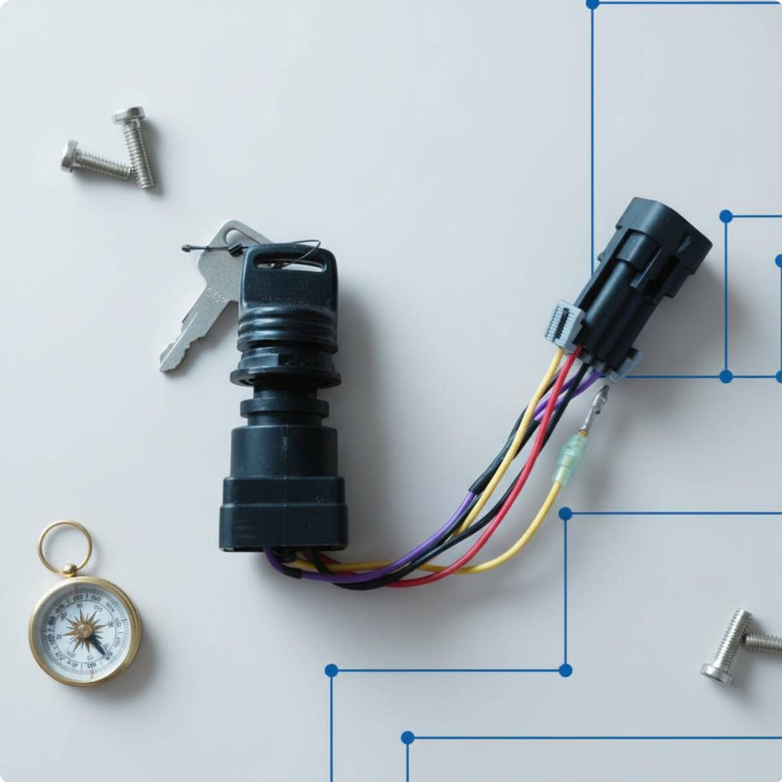 Marine Engine Key Switch Assembly Direct Replacement Boat Engine Ignition Lock