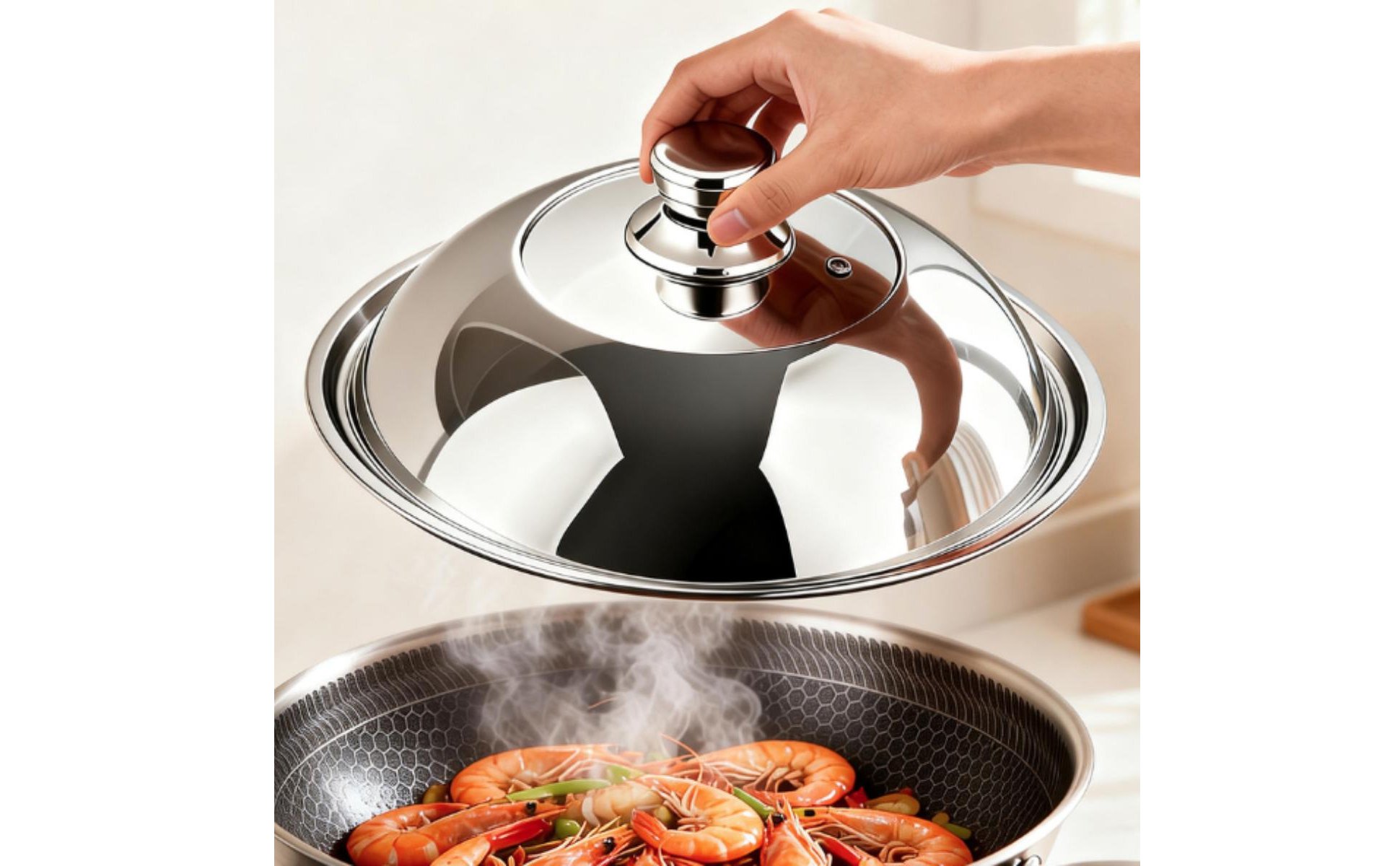High Dome Wok Lid Anti-Spill Stainless Steel Glass Lid Thickened Material