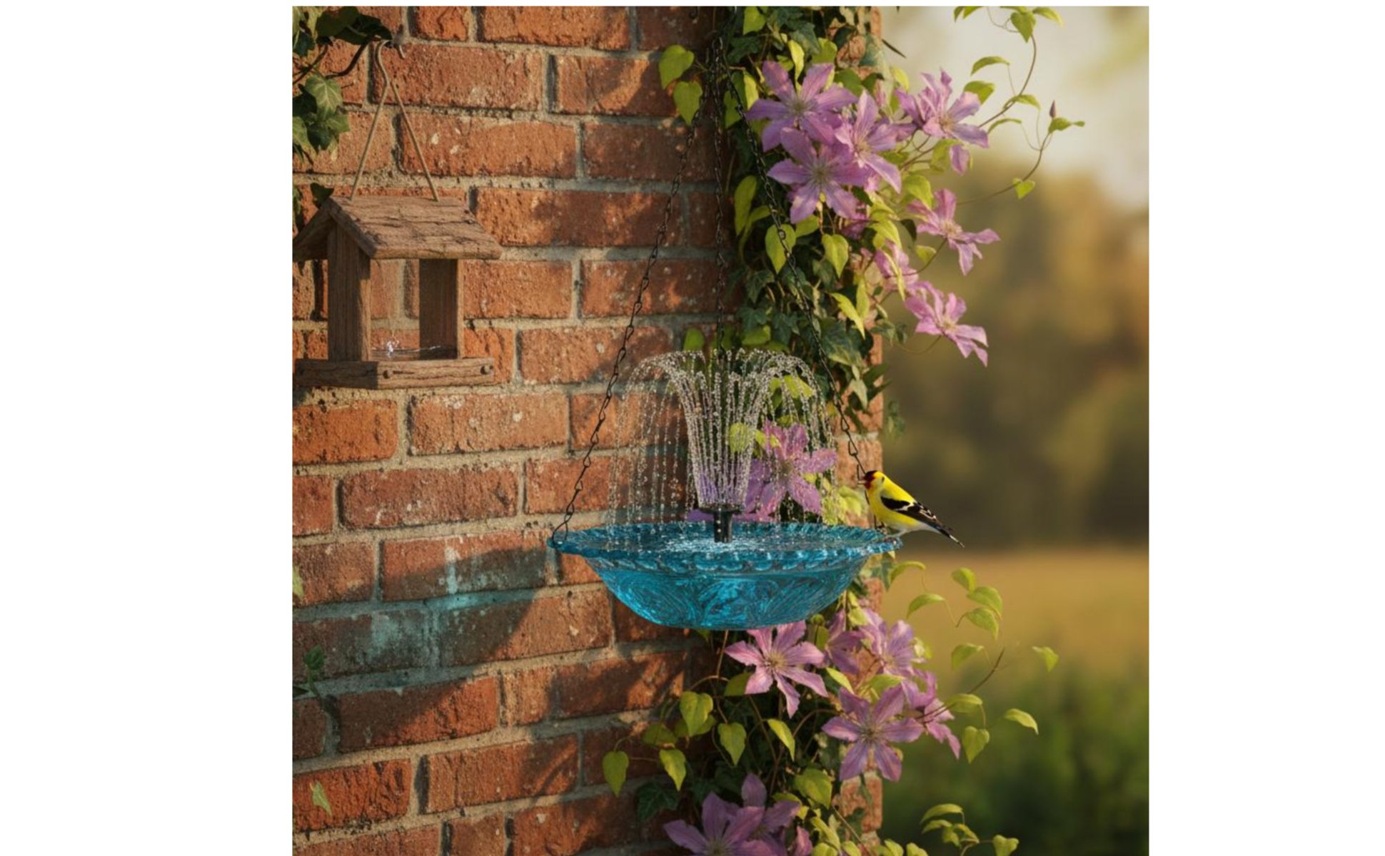 Hanging Solar Bird Bath Attracts Birds Solar Powered Hanging Fountain for Patio