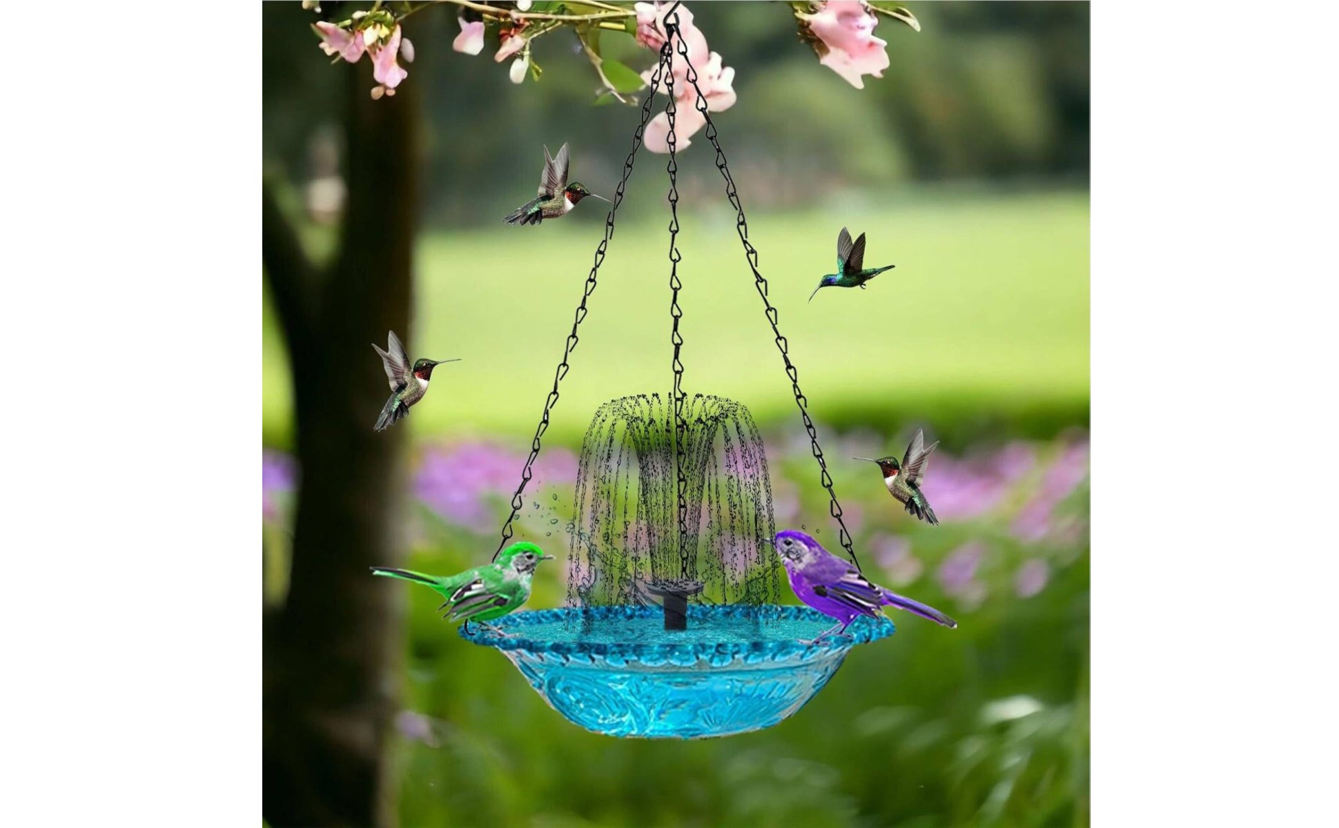 Hanging Solar Bird Bath Attracts Birds Solar Powered Hanging Fountain for Patio