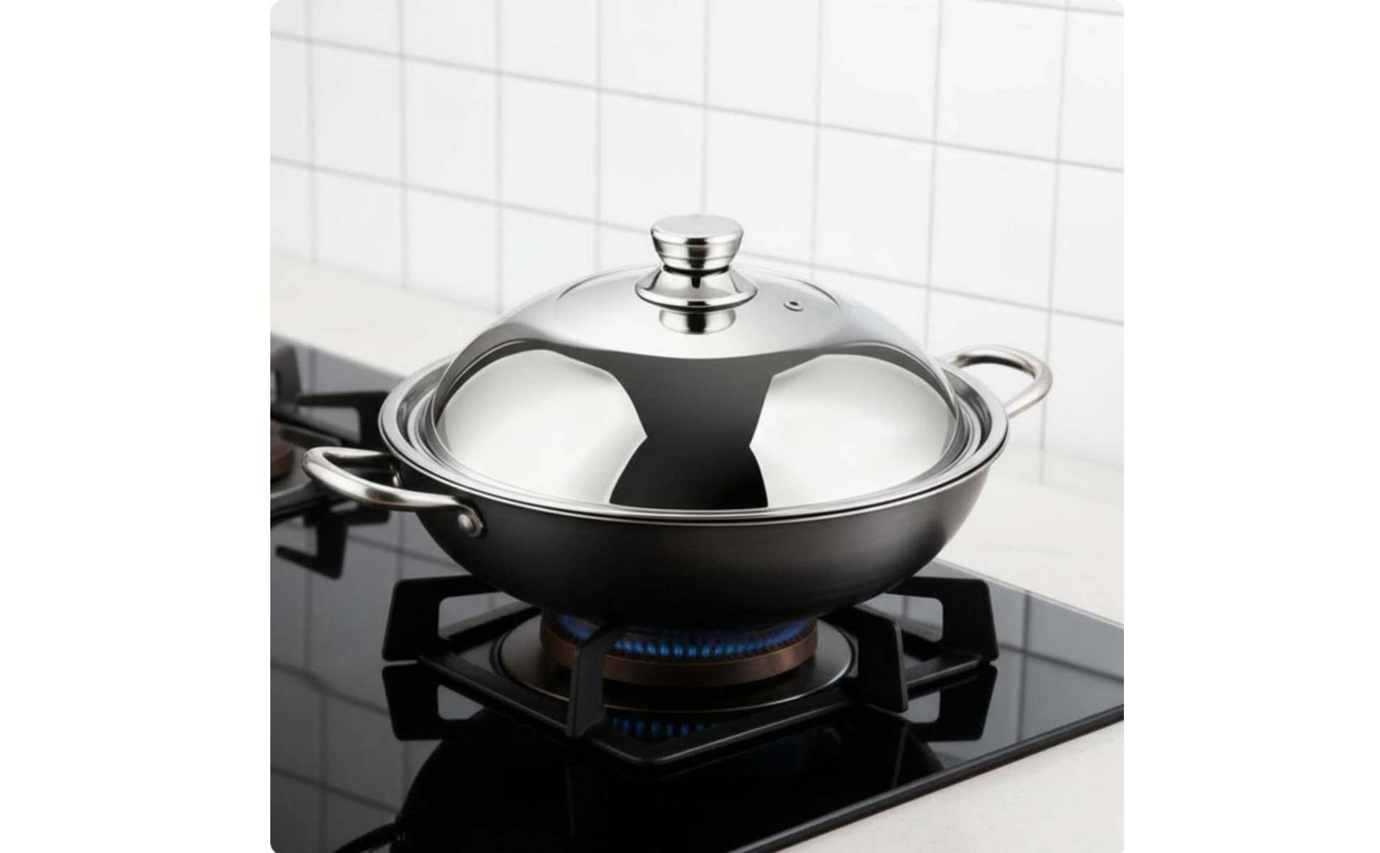 High Dome Wok Lid Anti-Spill Stainless Steel Glass Lid Thickened Material