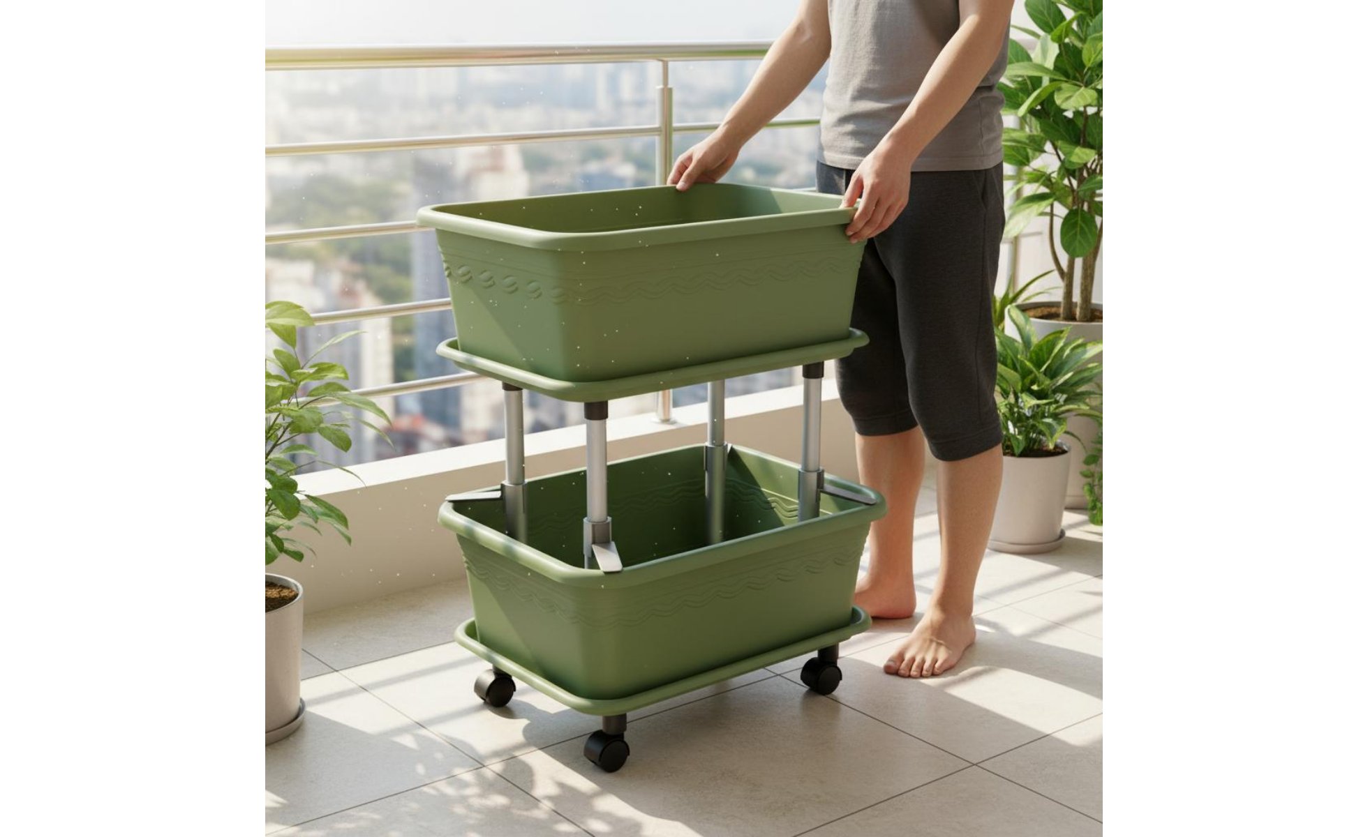 Rolling Vegetable Planter With Wheels Stackable Garden Container Heavy-Duty