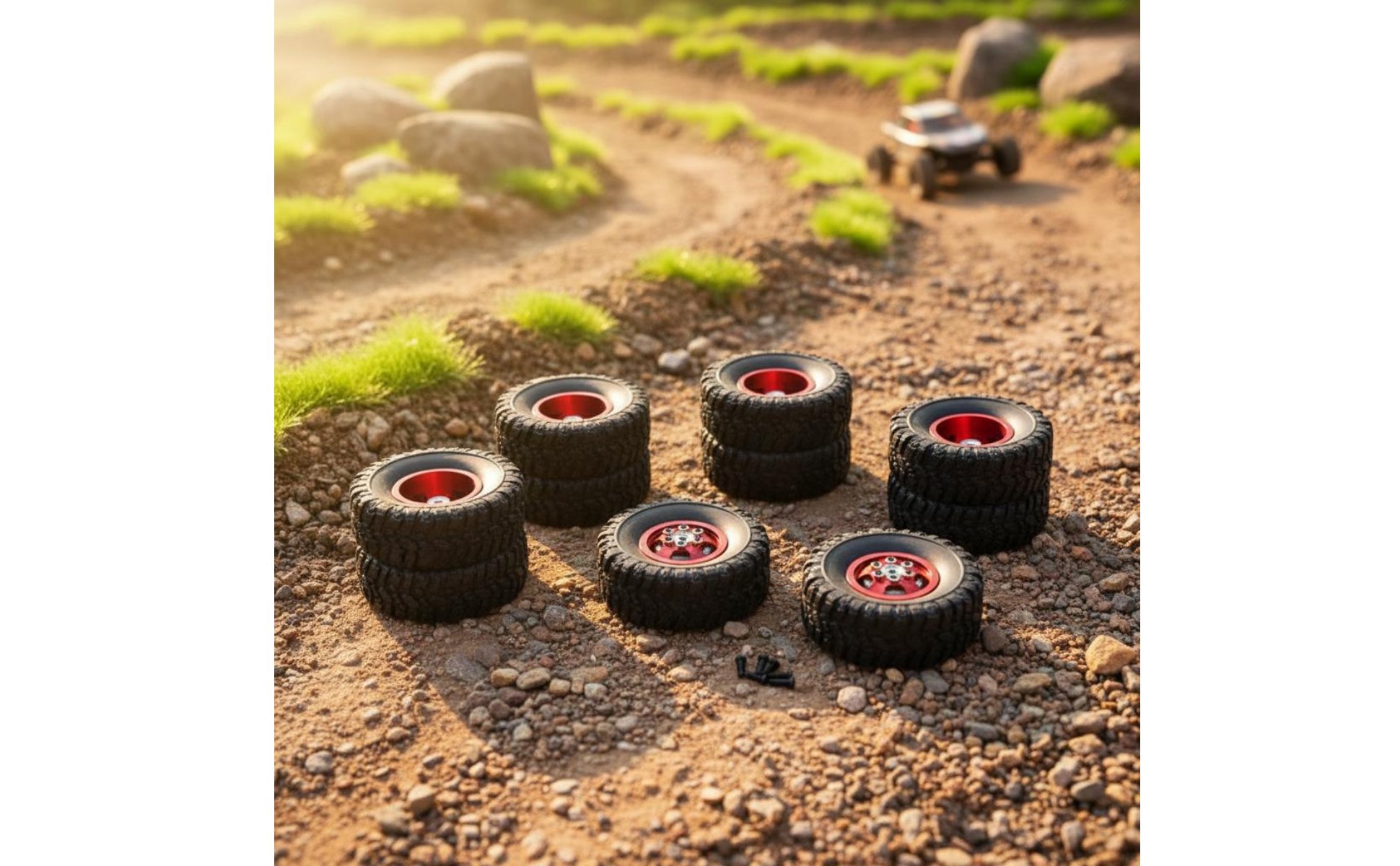 6 Pieces 68mm RC Truck Tires 6x6 RC Truck Wheel Set Multi-Terrain