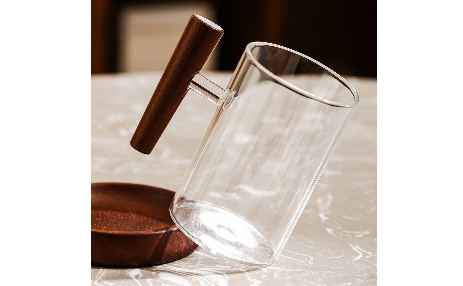 Wooden Handle Glass Mug Heat Resistant Clear Glass Tea Cup Easy to Clean