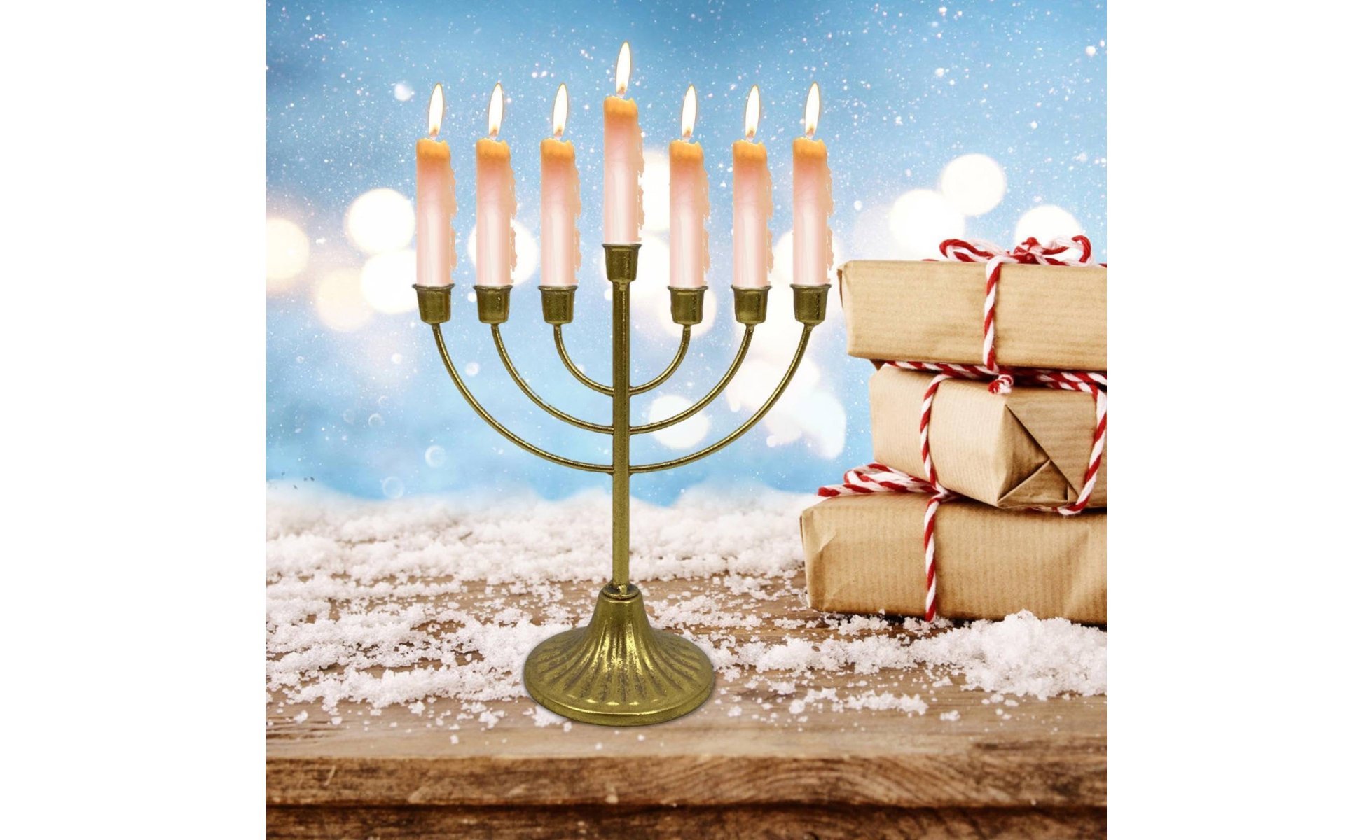 Gold Hanukkah Candelabra Wrought Iron Hanukkah Menorah Holiday Centerpiece