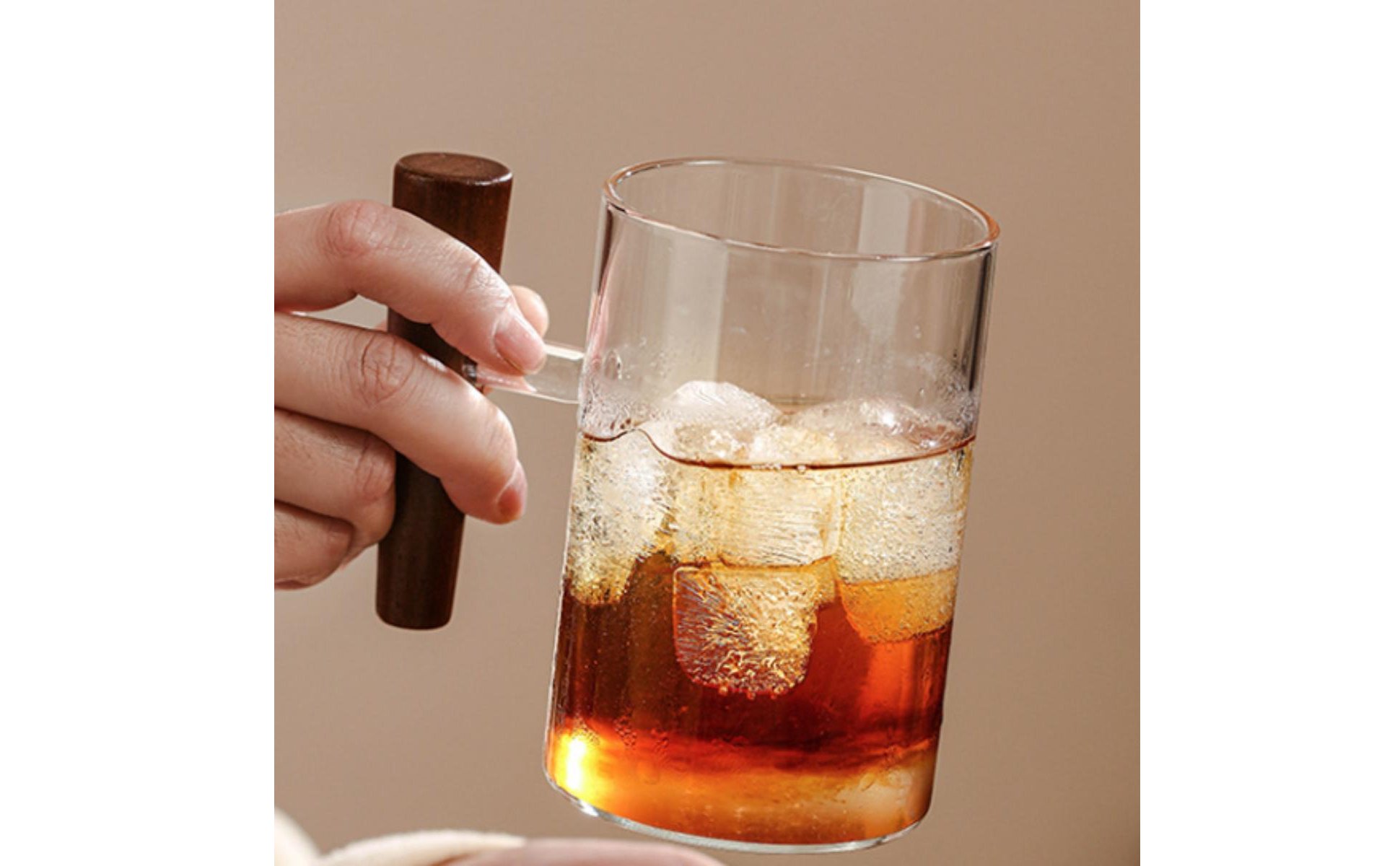 Wooden Handle Glass Mug Heat Resistant Clear Glass Tea Cup Easy to Clean