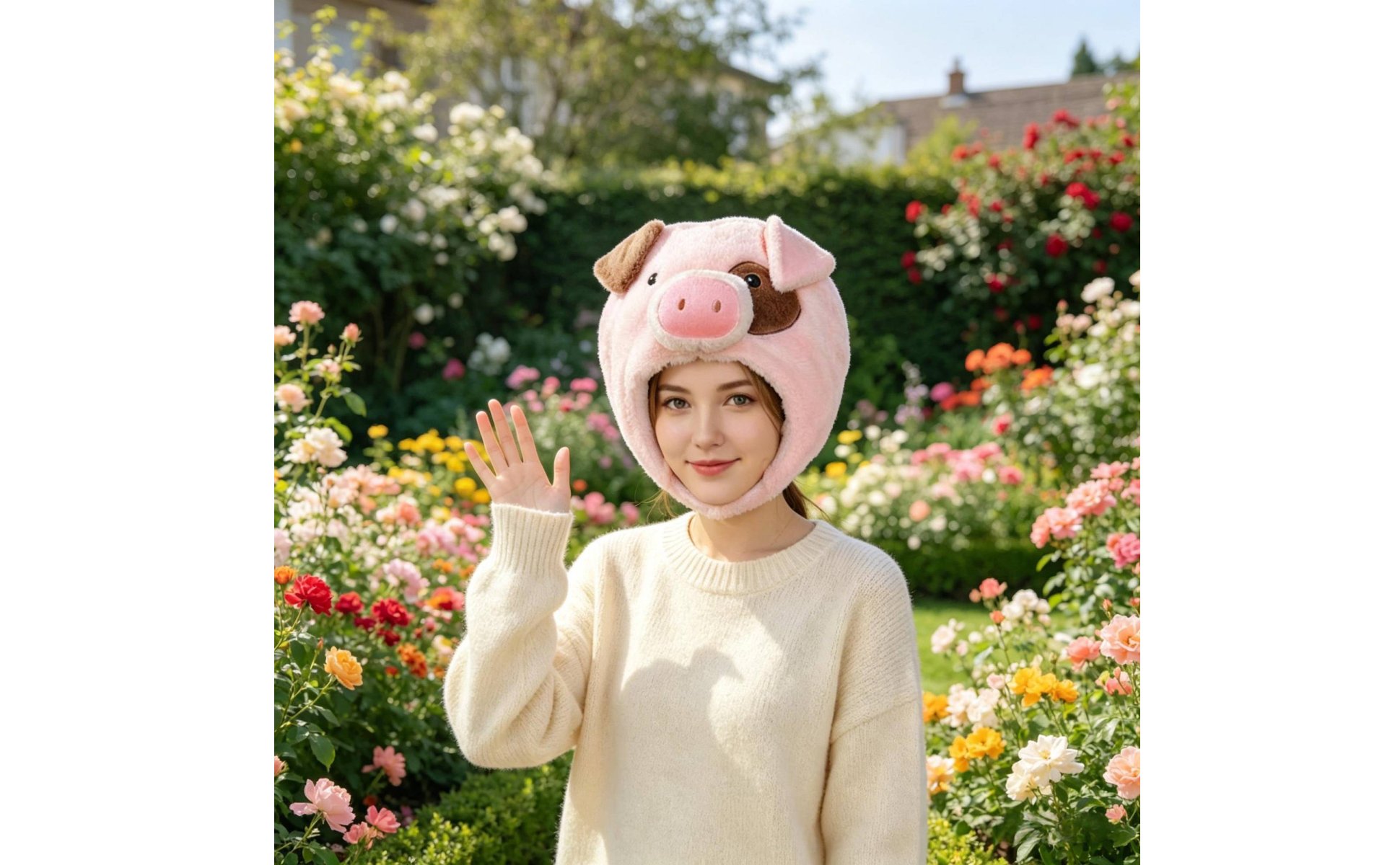 Pink Pig Head Hat Photo Prop Cartoon Pig Head Cover PP Cotton Filled for Party