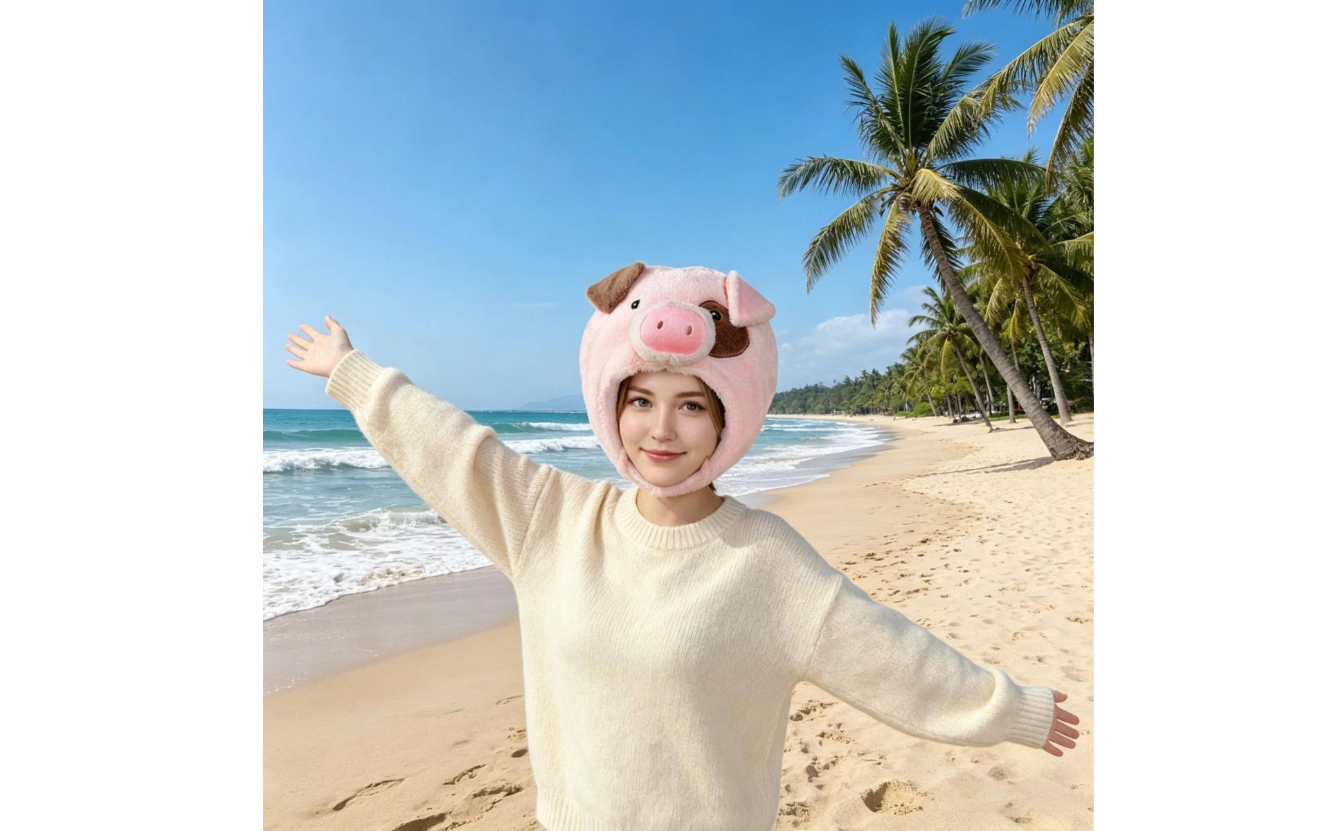 Pink Pig Head Hat Photo Prop Cartoon Pig Head Cover PP Cotton Filled for Party