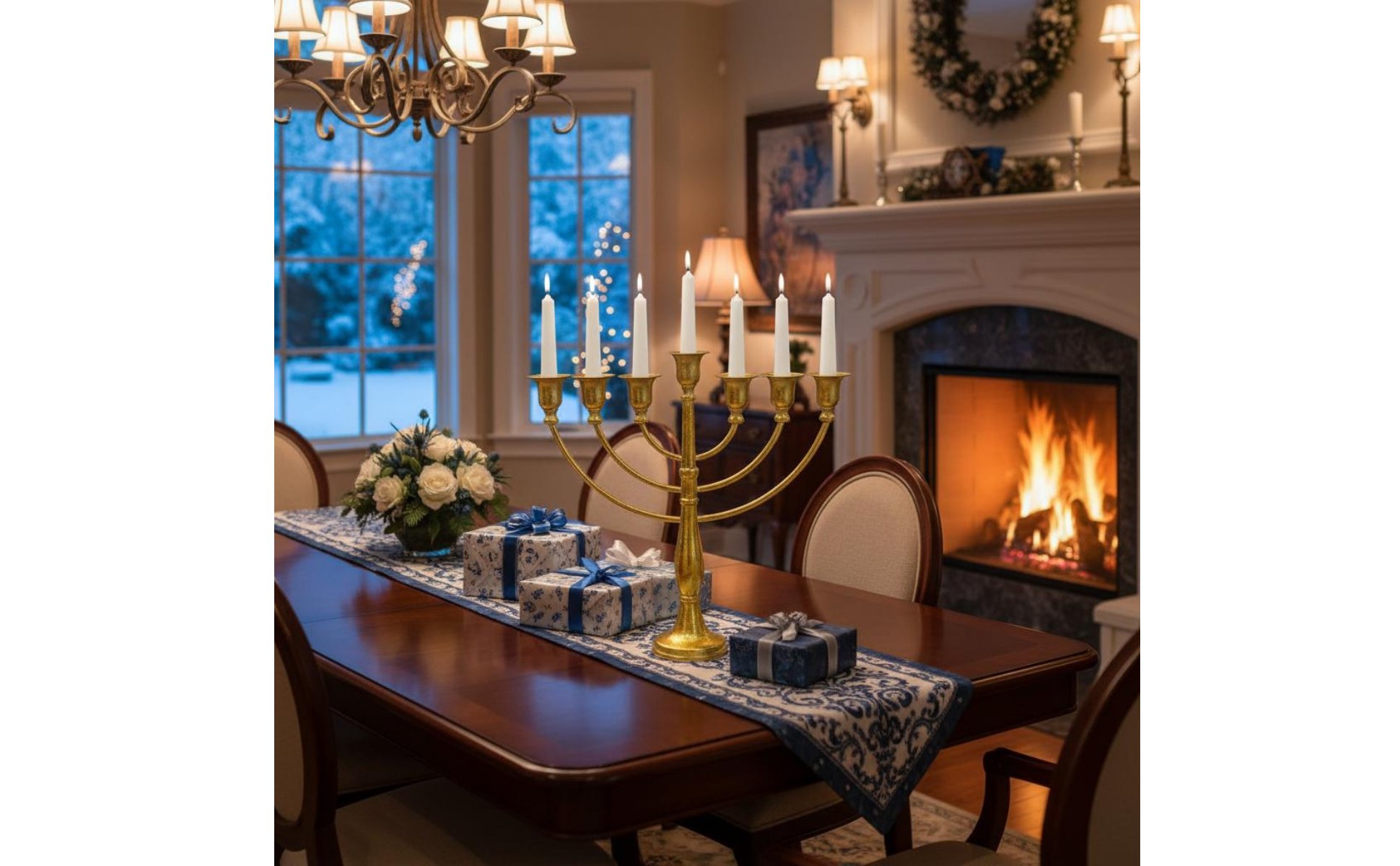 Gold Hanukkah Candelabra Wrought Iron Hanukkah Menorah Holiday Centerpiece