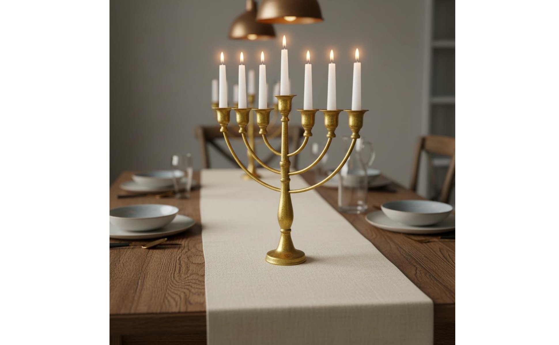 Gold Hanukkah Candelabra Wrought Iron Hanukkah Menorah Holiday Centerpiece