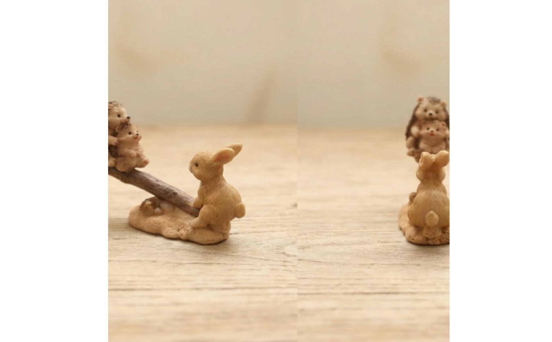 Rabbit and Hedgehog Seesaw Figurine Pastoral Design for Balcony, Desktop