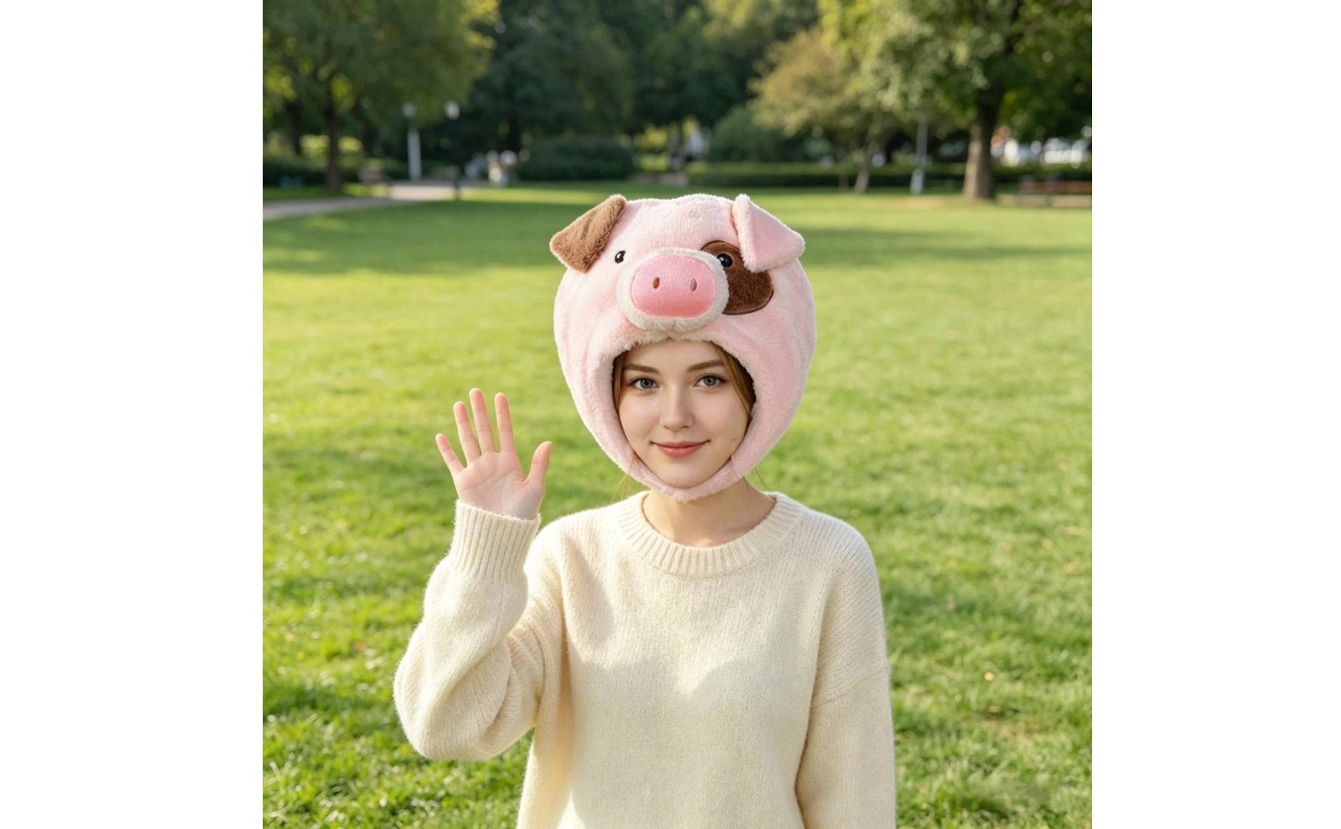 Pink Pig Head Hat Photo Prop Cartoon Pig Head Cover PP Cotton Filled for Party