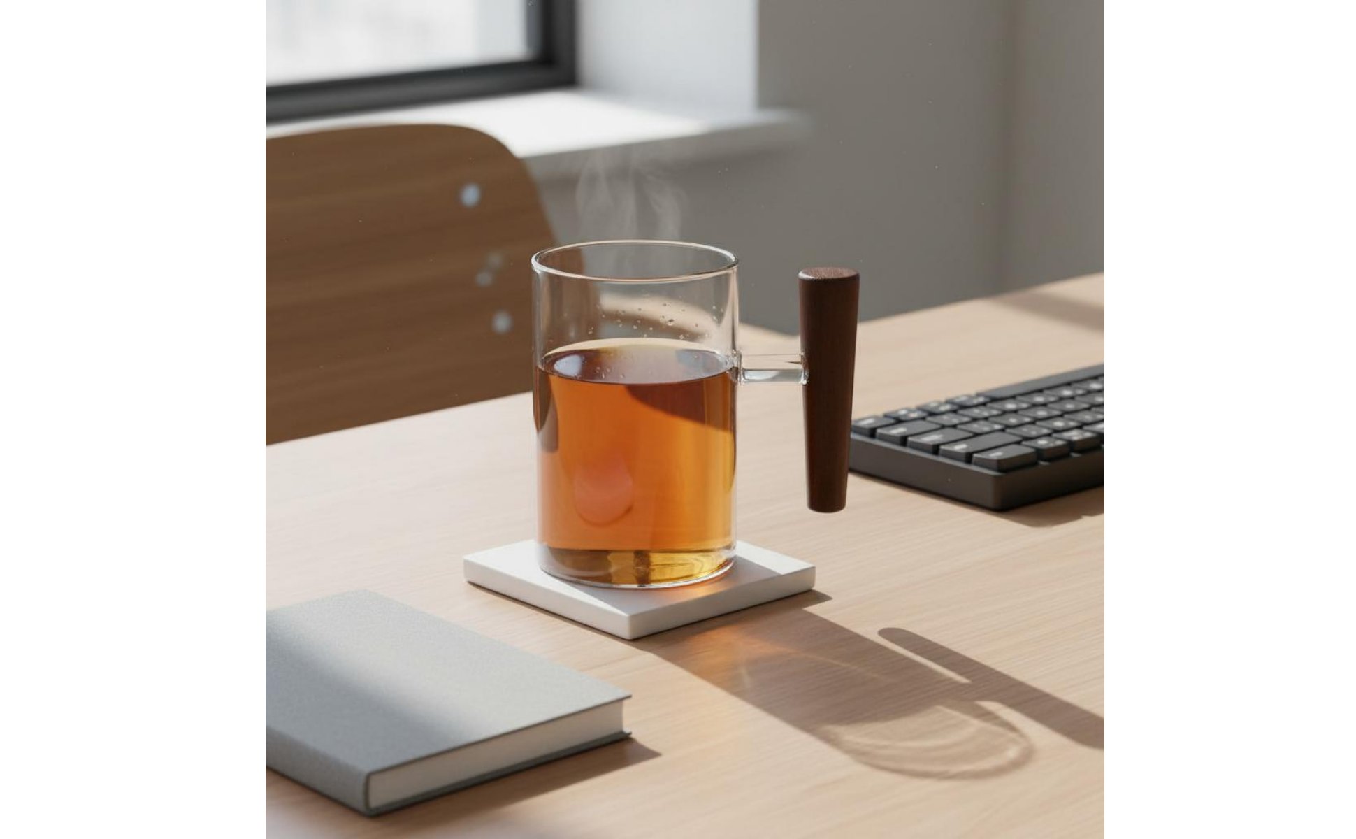 Wooden Handle Glass Mug Heat Resistant Clear Glass Tea Cup Easy to Clean