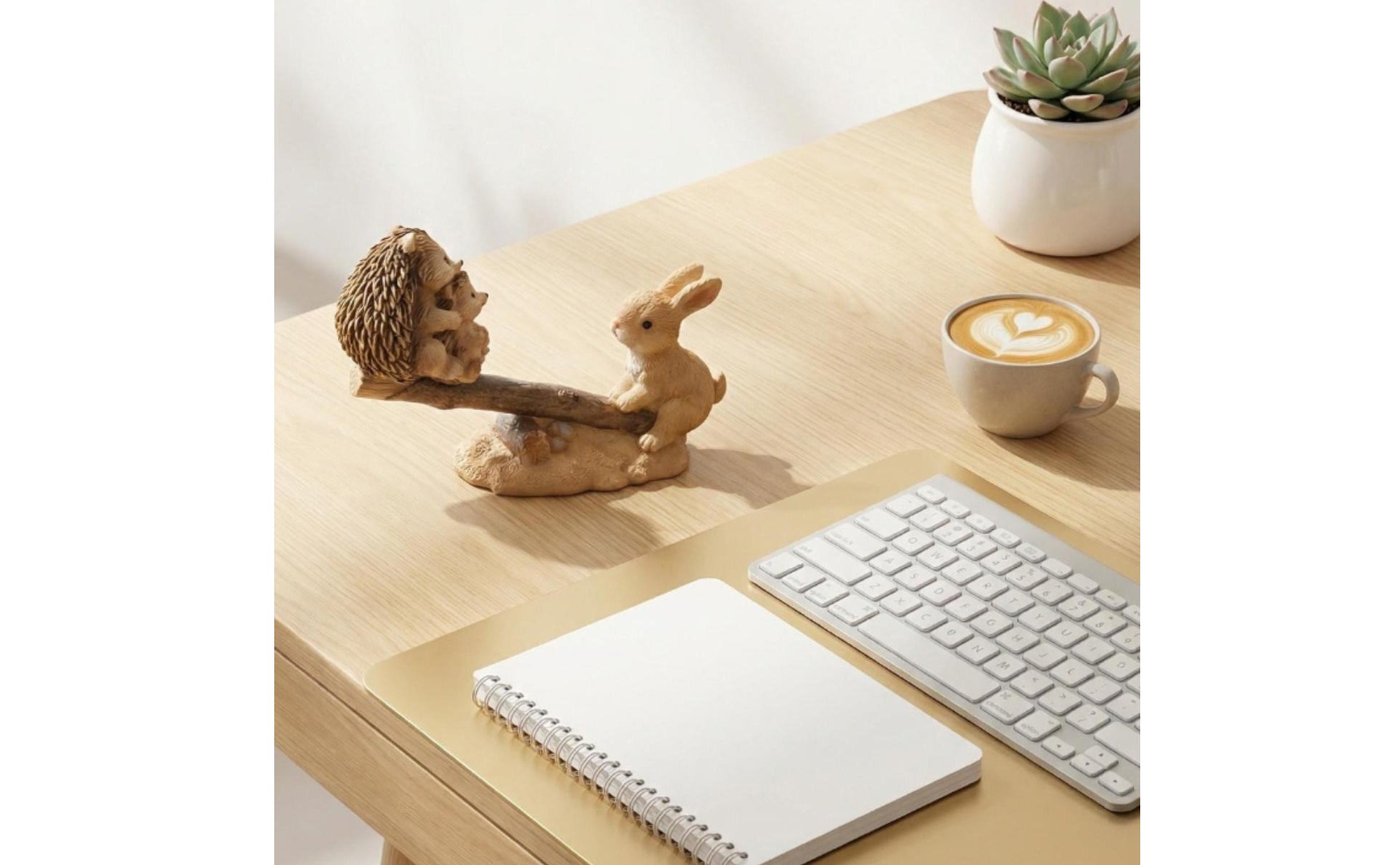Rabbit and Hedgehog Seesaw Figurine Pastoral Design for Balcony, Desktop