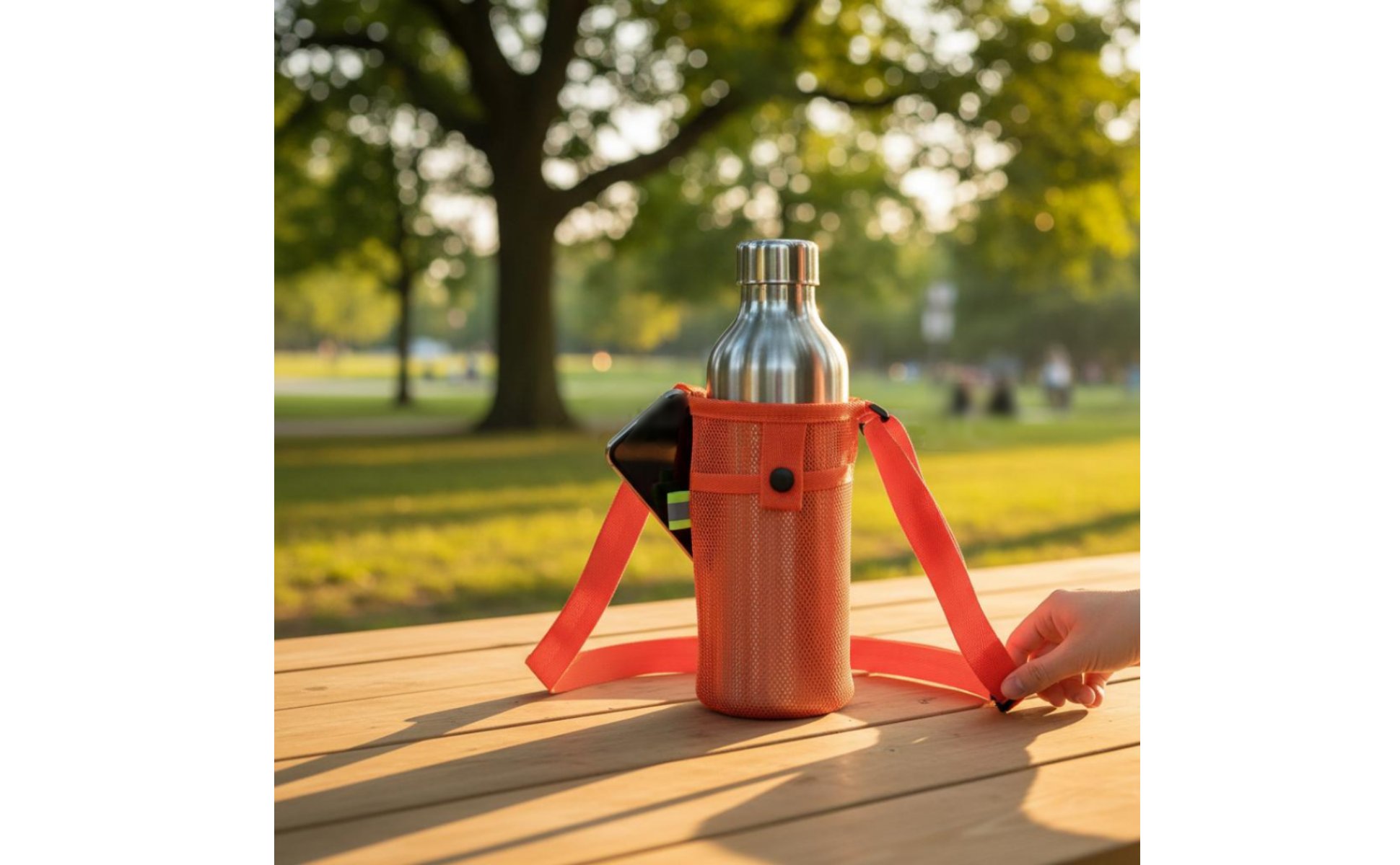 Water Bottle Sling with Phone Pocket Hands-Unrestricted Mesh Water Bottle Bag