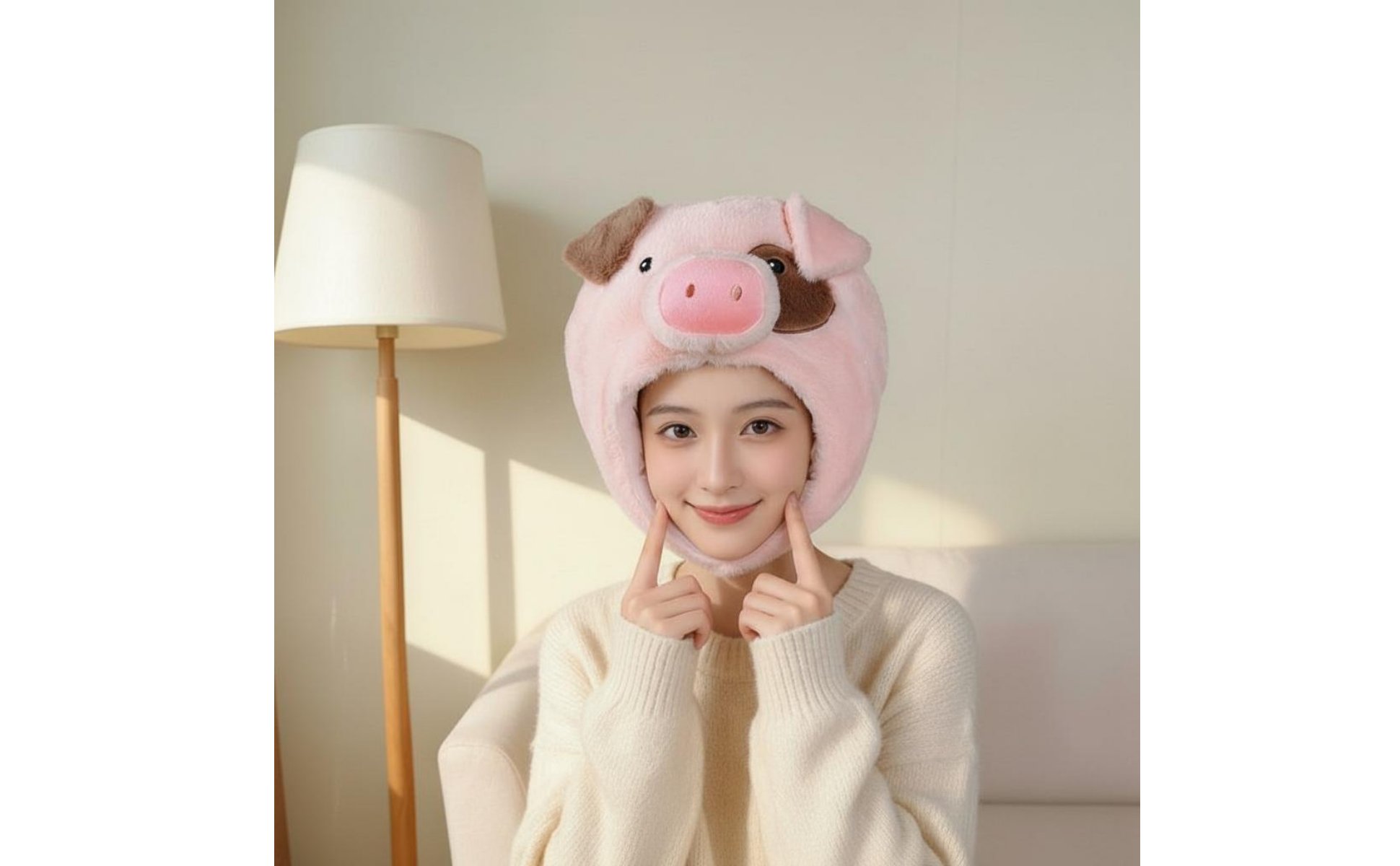Pink Pig Head Hat Photo Prop Cartoon Pig Head Cover PP Cotton Filled for Party