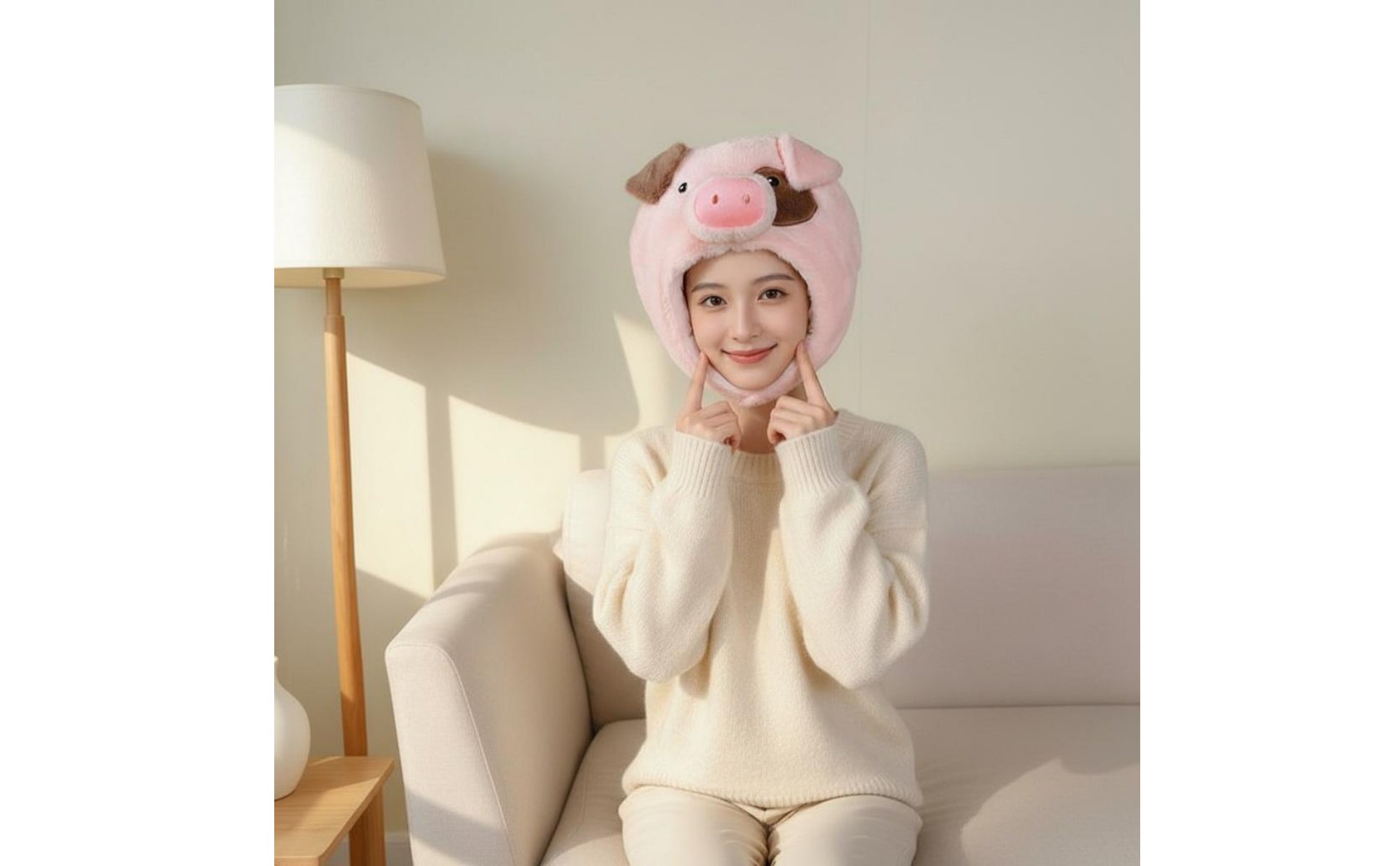 Pink Pig Head Hat Photo Prop Cartoon Pig Head Cover PP Cotton Filled for Party