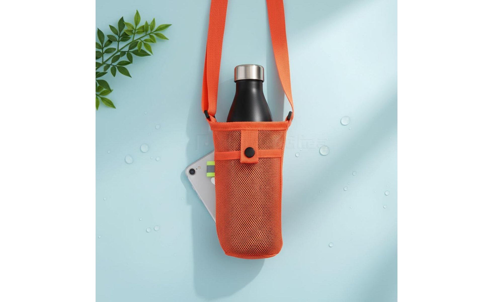 Water Bottle Sling with Phone Pocket Hands-Unrestricted Mesh Water Bottle Bag