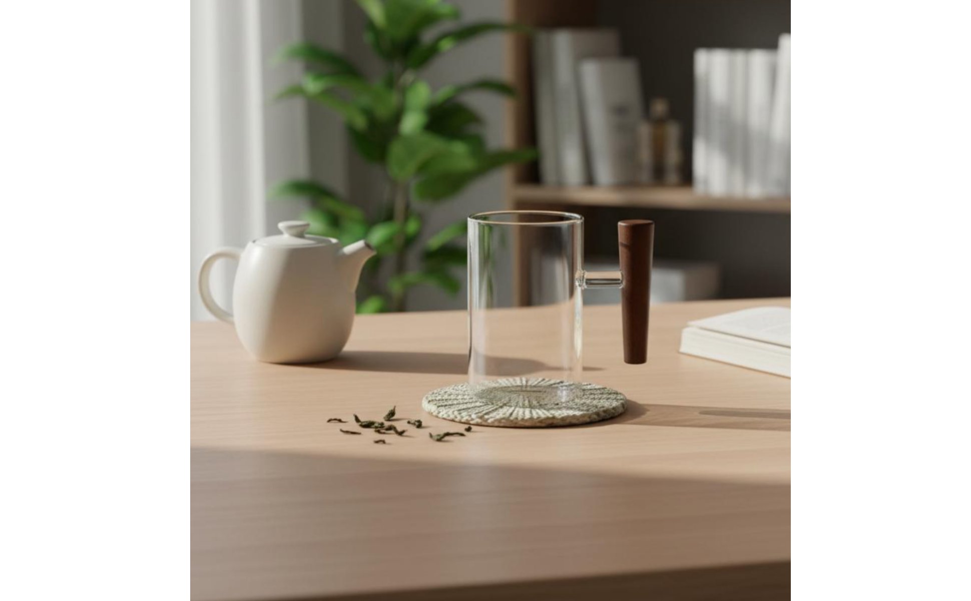 Wooden Handle Glass Mug Heat Resistant Clear Glass Tea Cup Easy to Clean