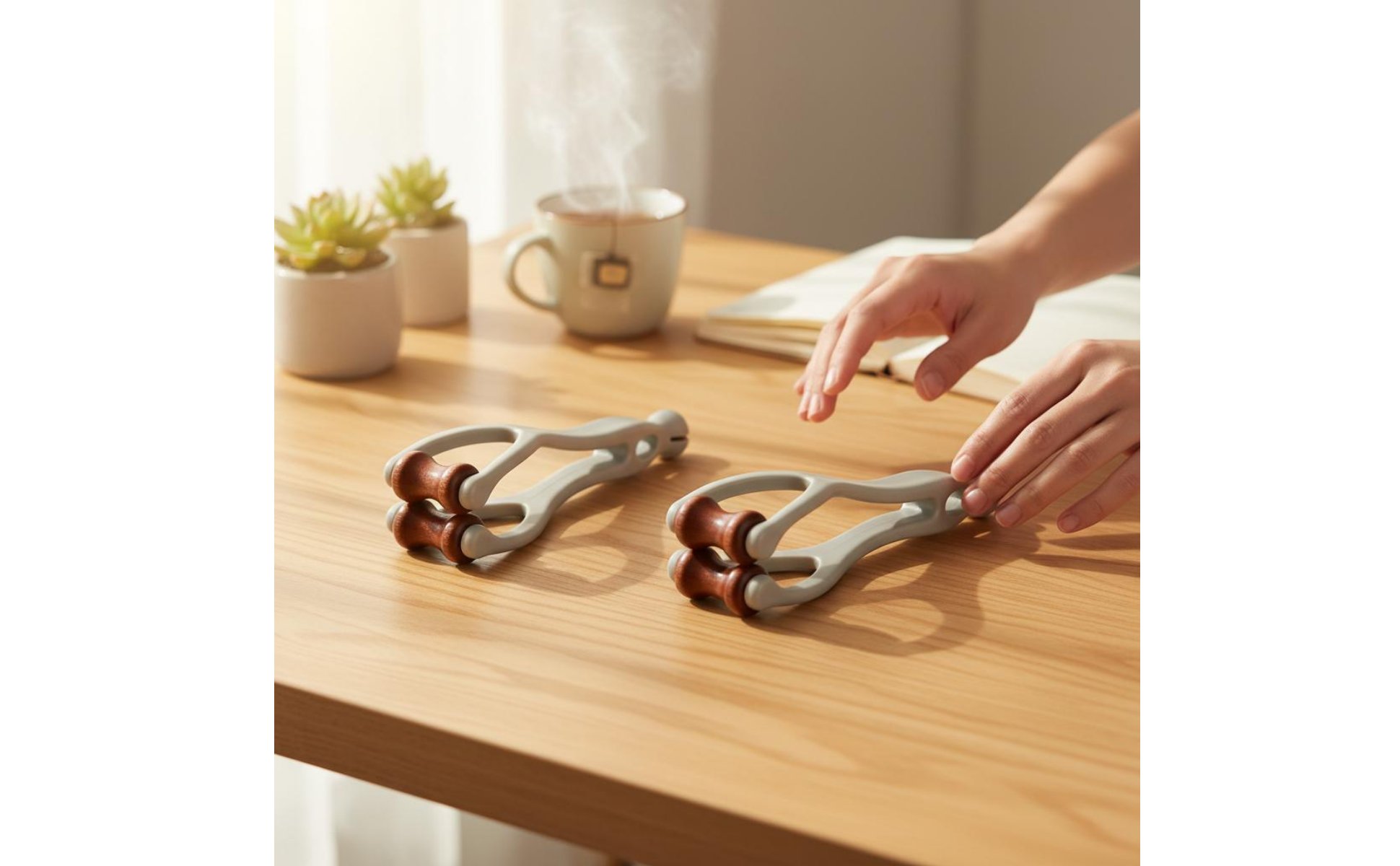 Wooden Cylinder Massage Grip Sturdy Wood Rollers Finger Acupressure Tool