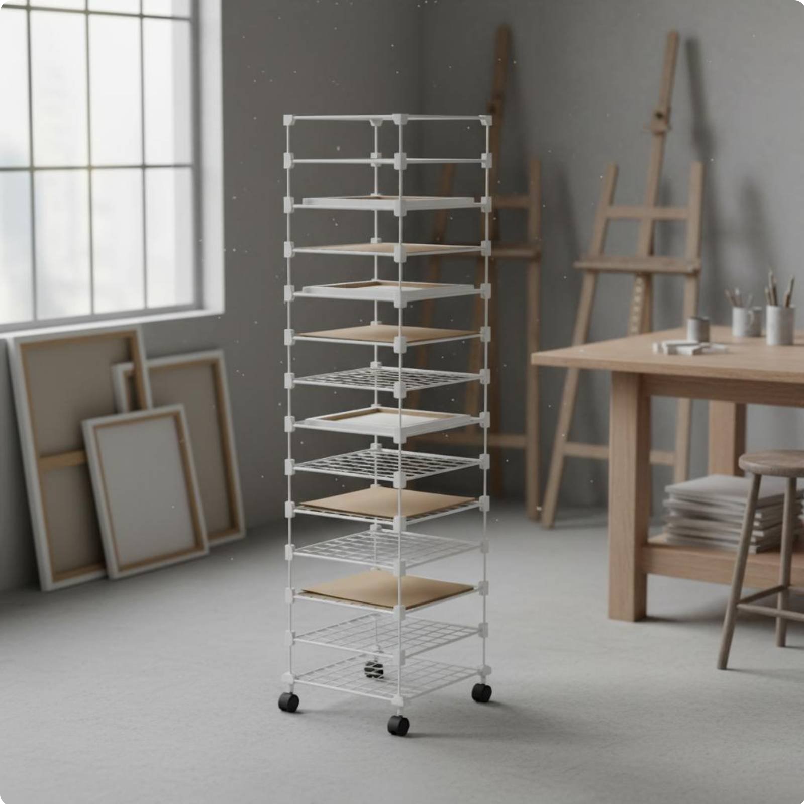 Art Supply Drying Rack Large Capacity Multi-Tier Rolling Cart Sturdy Metal Mesh