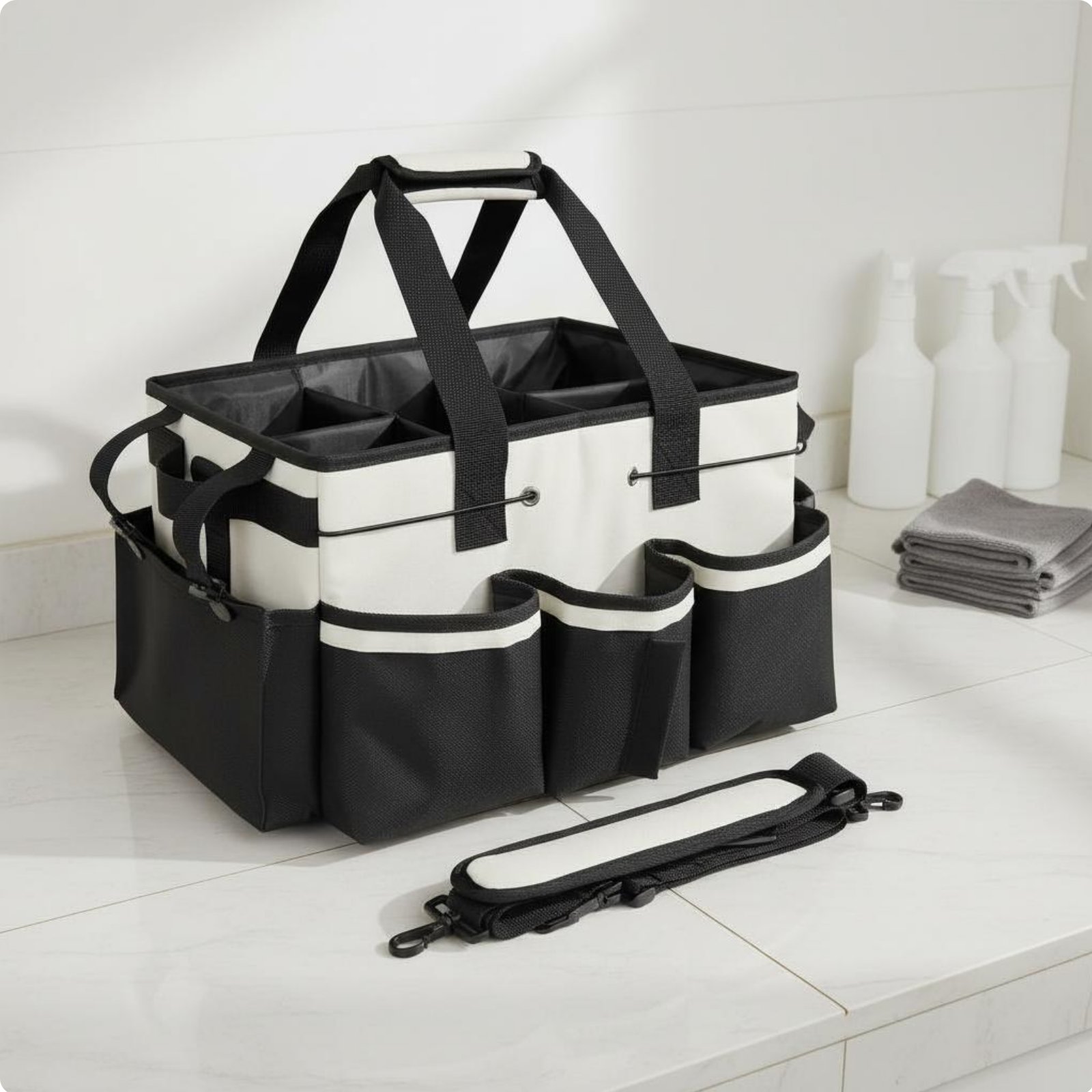 Cleaning Supply Carrier Large Capacity Multi-Pocket Tool Tote for Garden