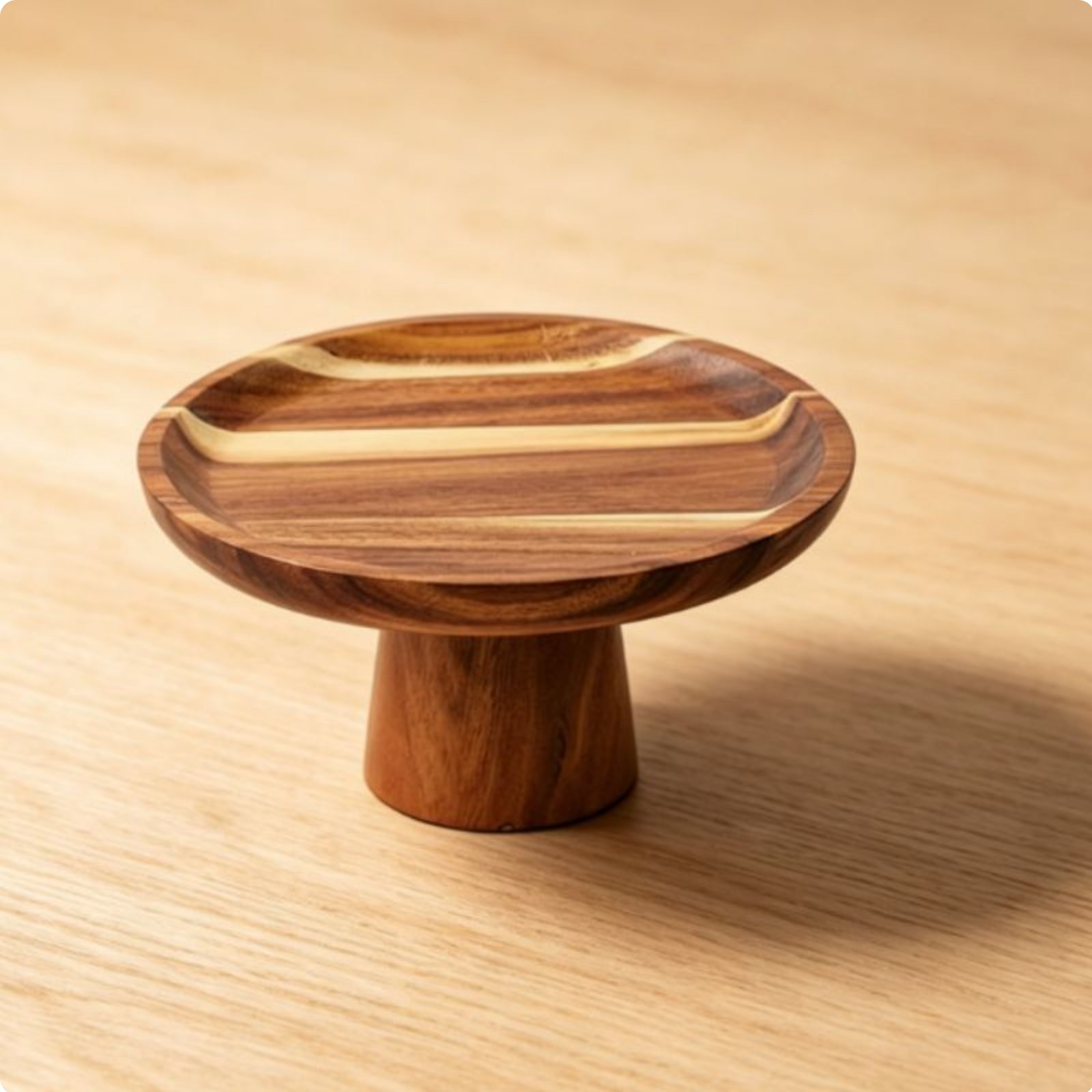 Acacia Wood Fruit Stand Multi-Purpose High Footed Serving Platter Polished